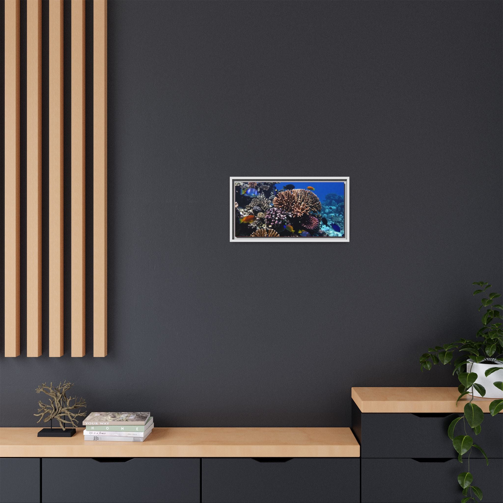 Framed Coral Reef Matte Canvas Wall Art — Tropical Ocean Photography Print