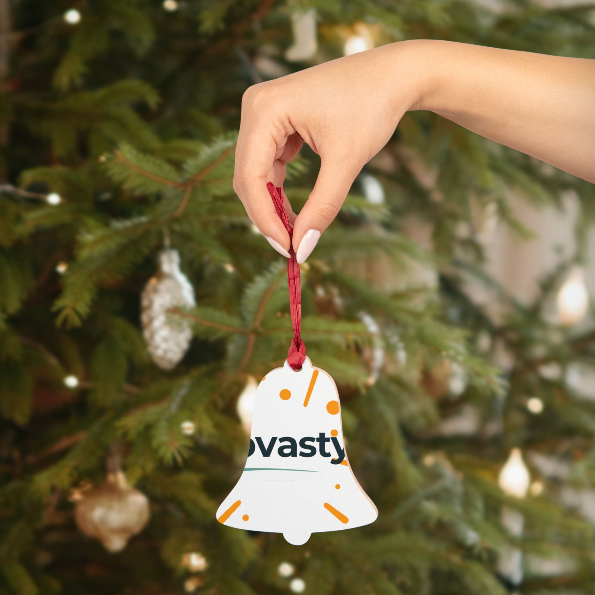 Bell-Shaped Wooden Ornament — Minimal Logo & Illustration Holiday Decoration