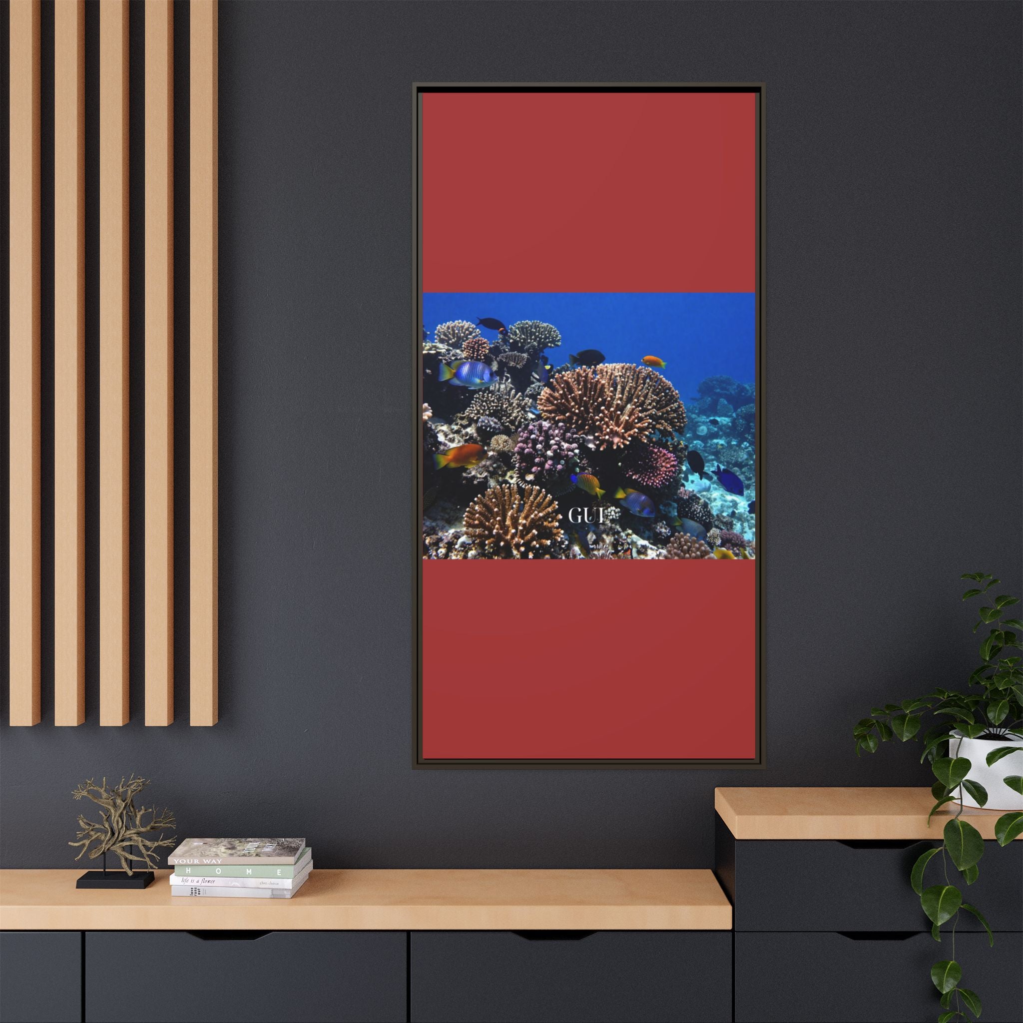 Framed Coral Reef Matte Canvas Wall Art — Tropical Ocean Photography Print
