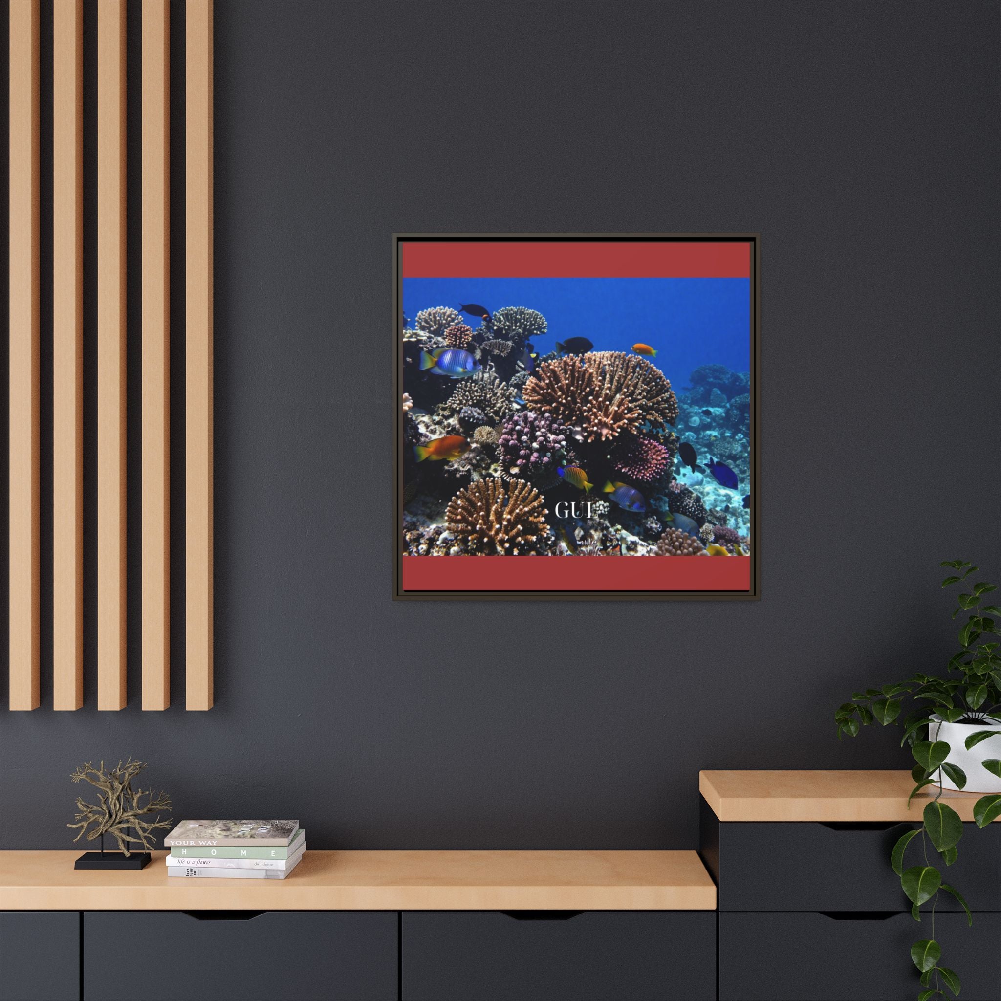 Framed Coral Reef Matte Canvas Wall Art — Tropical Ocean Photography Print