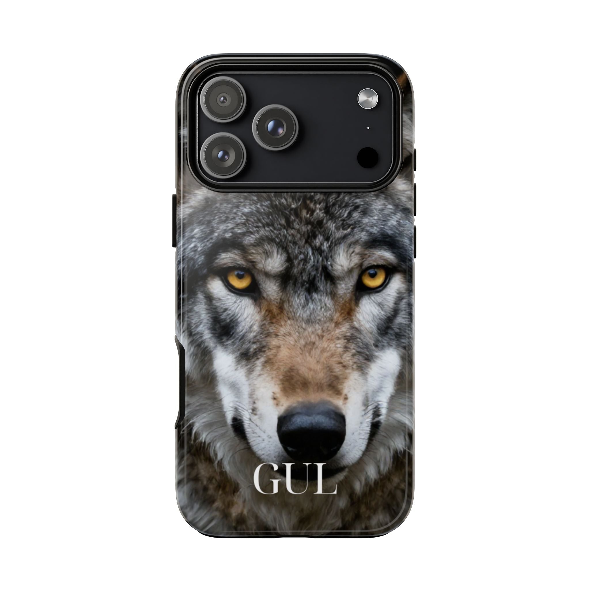 Wolf Eyes Phone Case — Fierce Wildlife iPhone Protective Case with ‘GUL’ Text