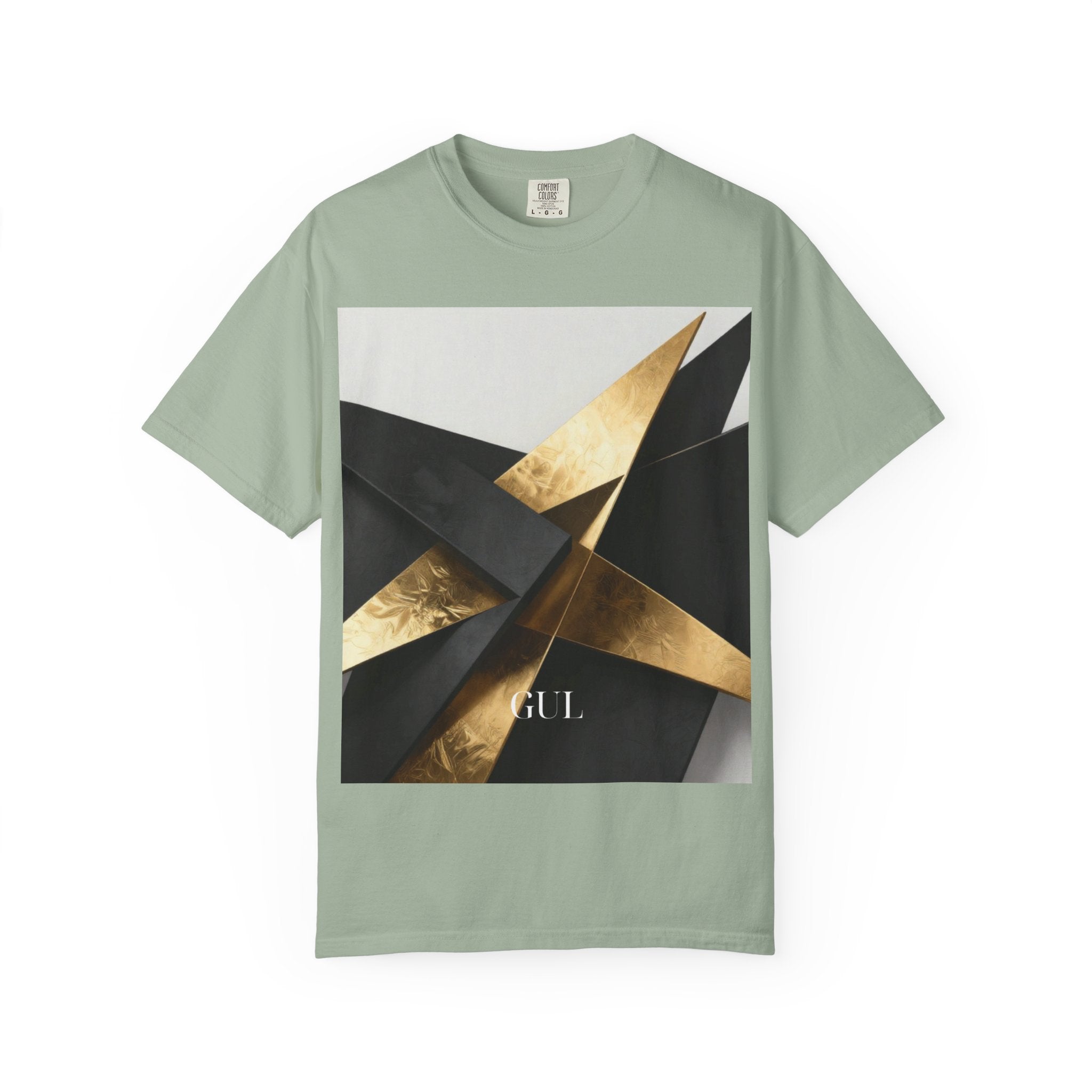 Graphic T-Shirt — Modern Gold Abstract & Mountain Photo Print