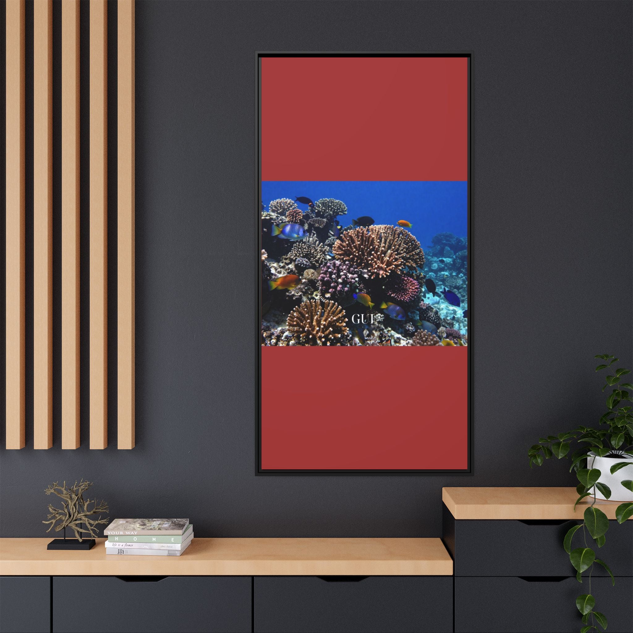 Framed Coral Reef Matte Canvas Wall Art — Tropical Ocean Photography Print