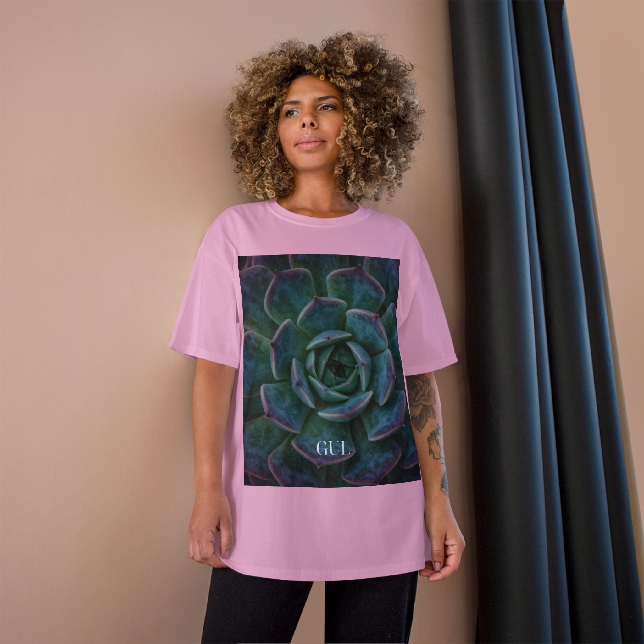 Champion Graphic T‑Shirt — Succulent & Pyramid Photo Print Tee
