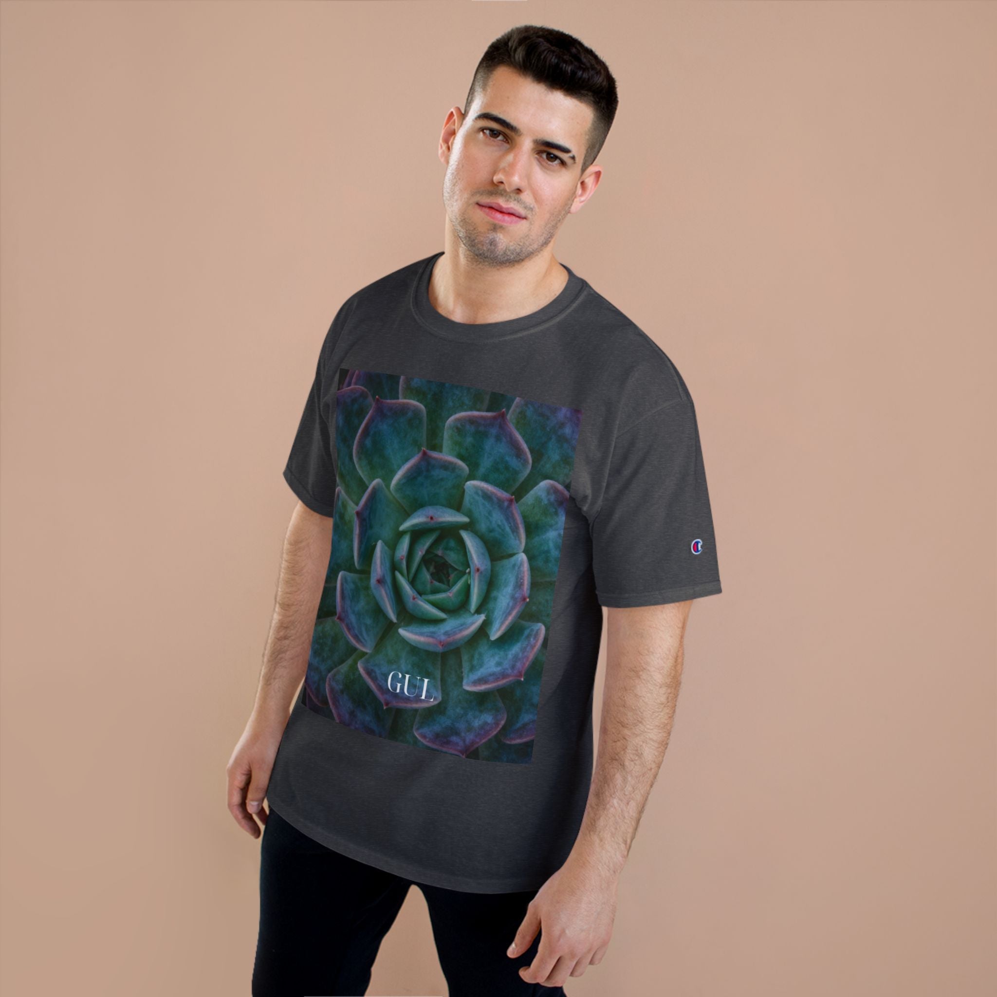 Champion Graphic T‑Shirt — Succulent & Pyramid Photo Print Tee