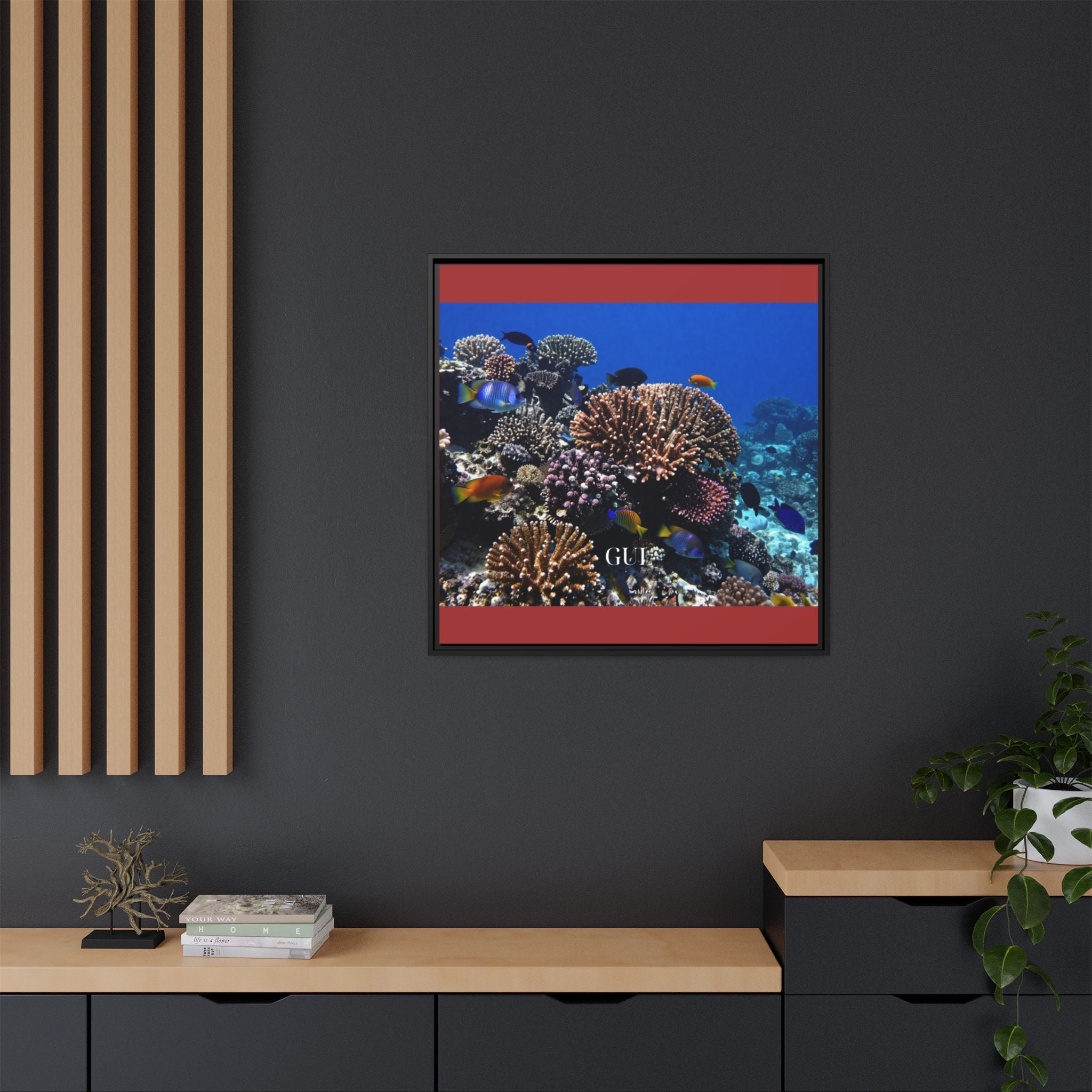 Framed Coral Reef Matte Canvas Wall Art — Tropical Ocean Photography Print