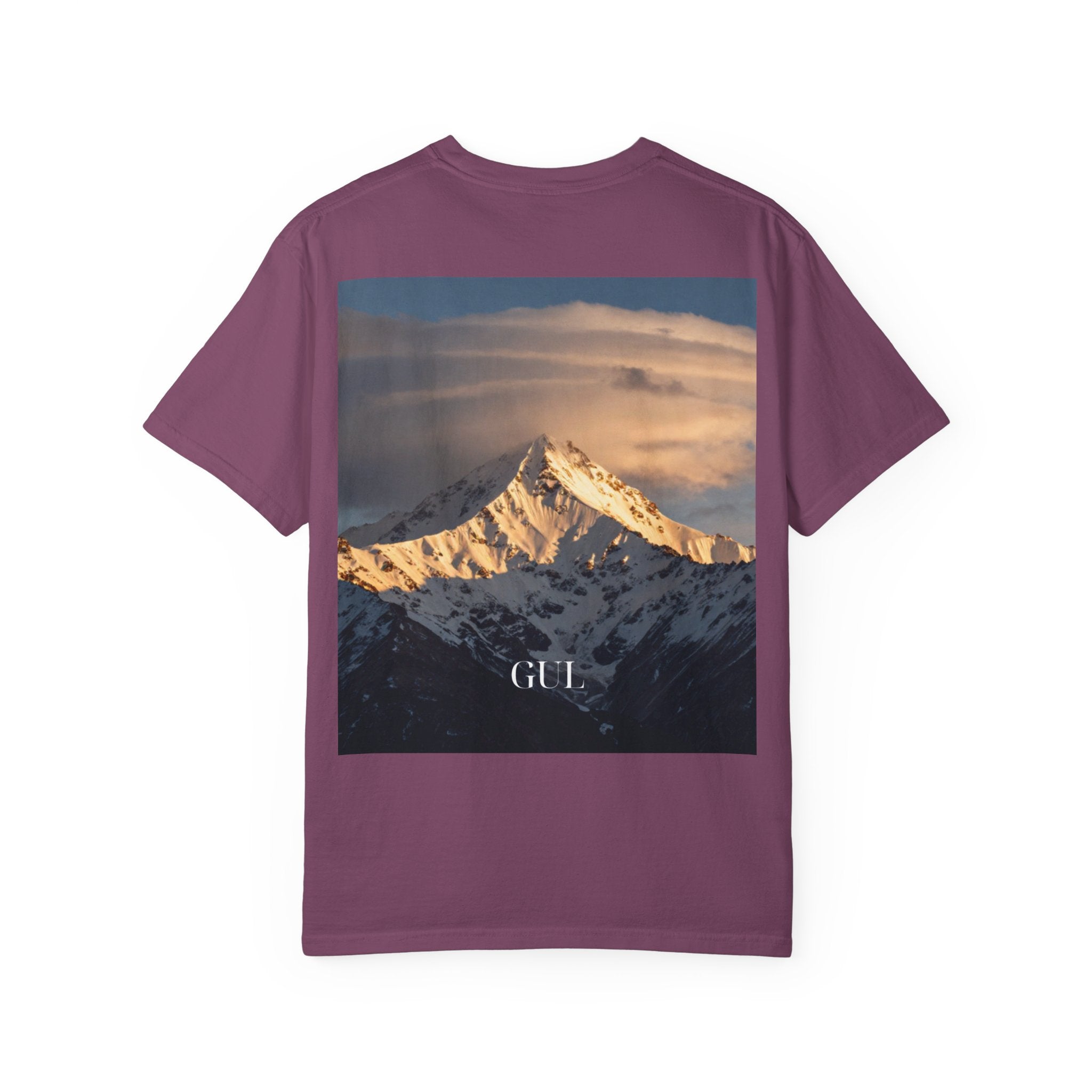 Graphic T-Shirt — Modern Gold Abstract & Mountain Photo Print
