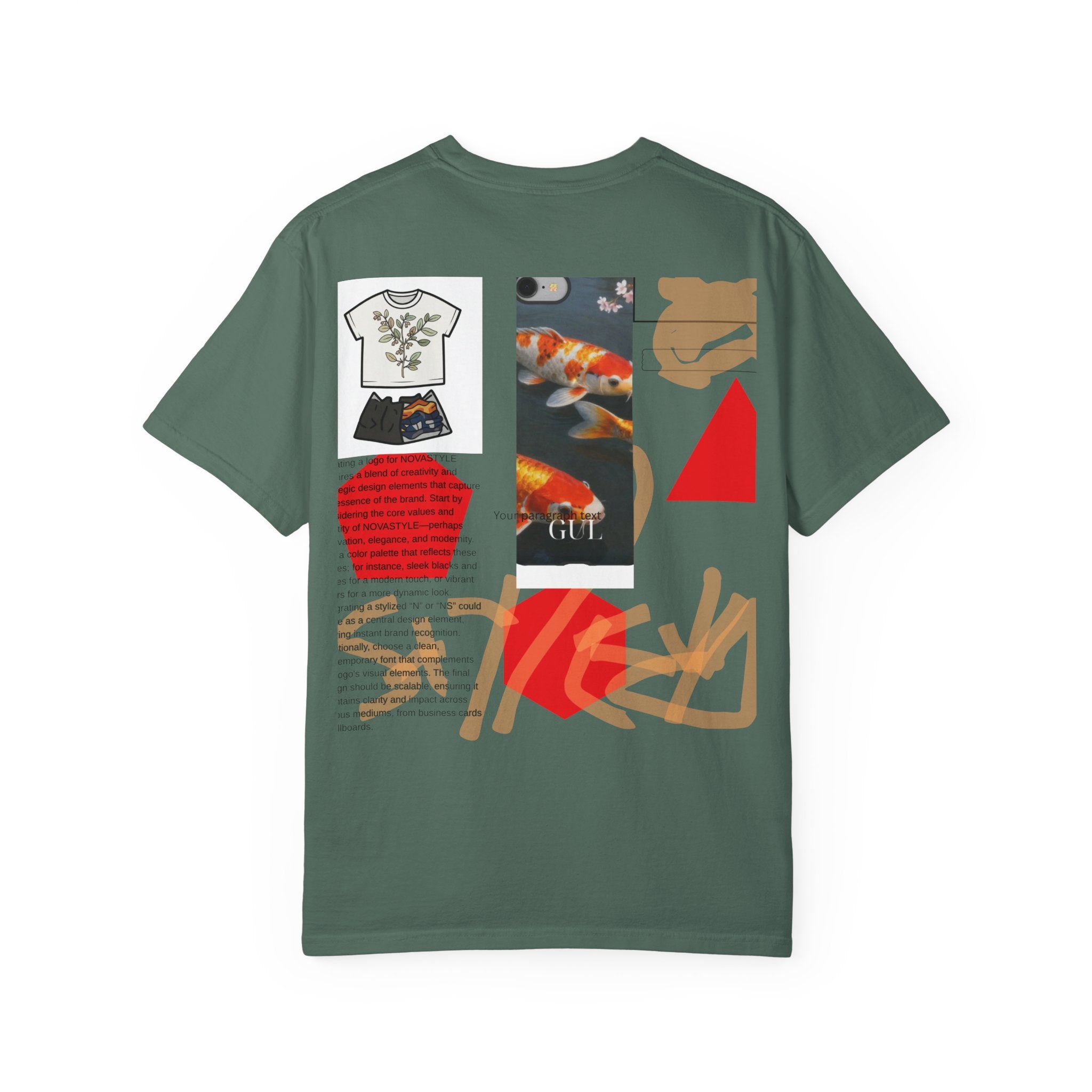 Graphic T-Shirt — Playful Koi & Vase Collage Tee (OVASTYLE Brand)