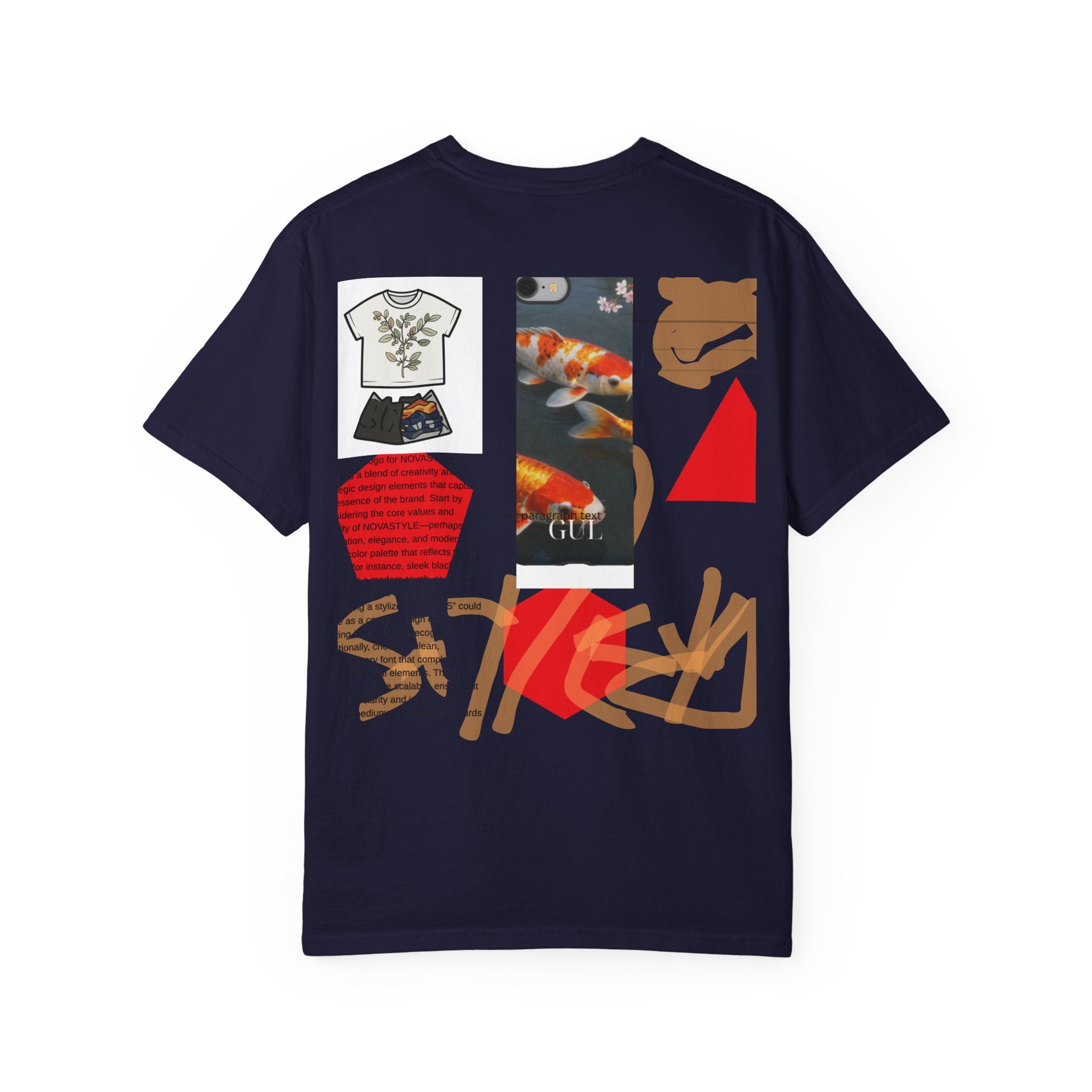 Graphic T-Shirt — Playful Koi & Vase Collage Tee (OVASTYLE Brand)