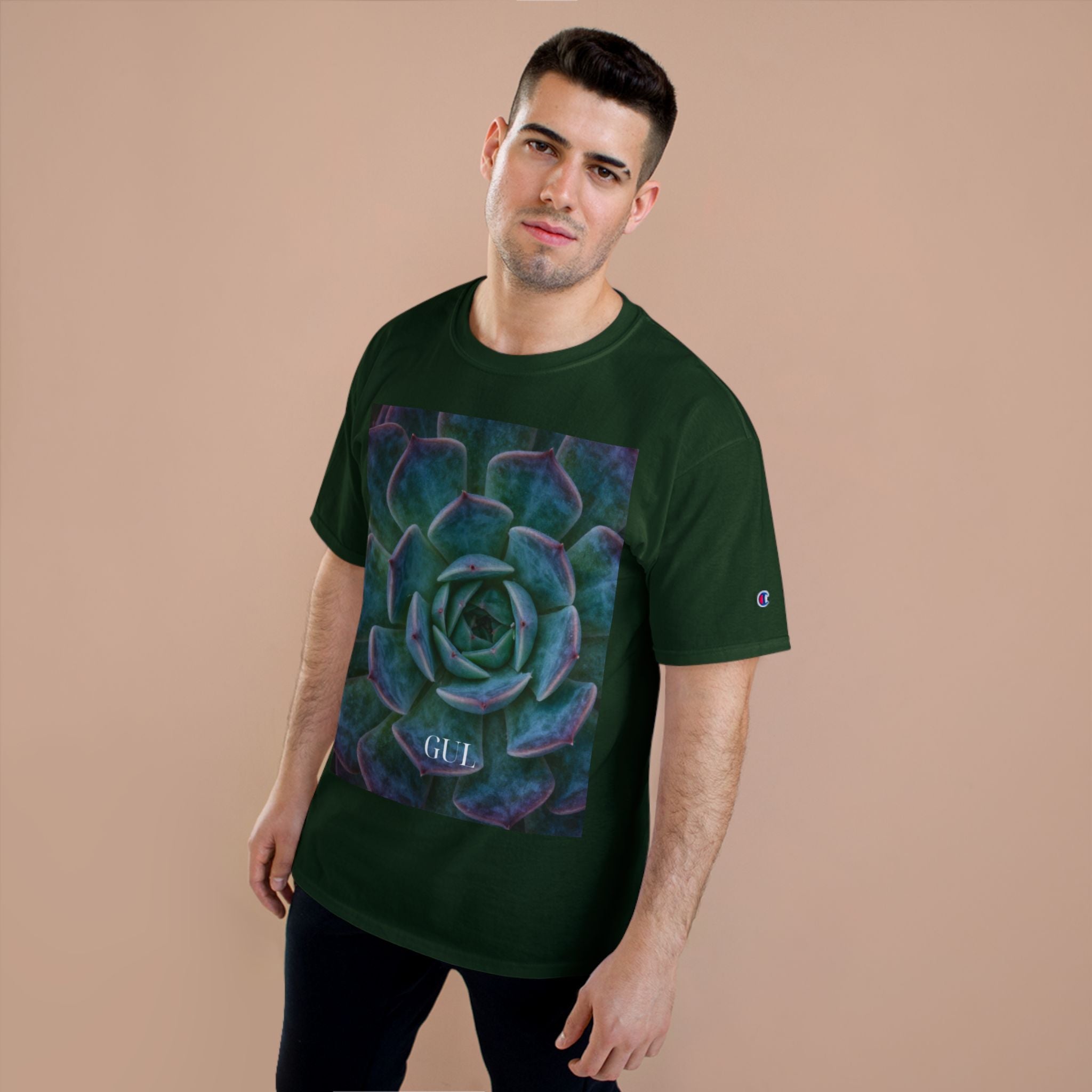 Champion Graphic T‑Shirt — Succulent & Pyramid Photo Print Tee
