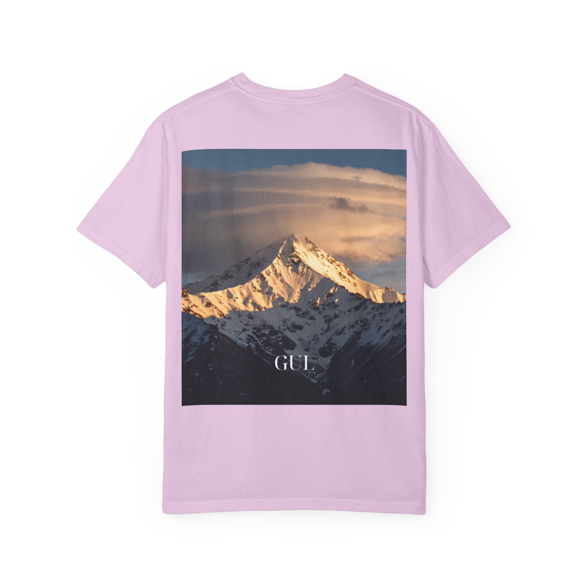 Graphic T-Shirt — Modern Gold Abstract & Mountain Photo Print