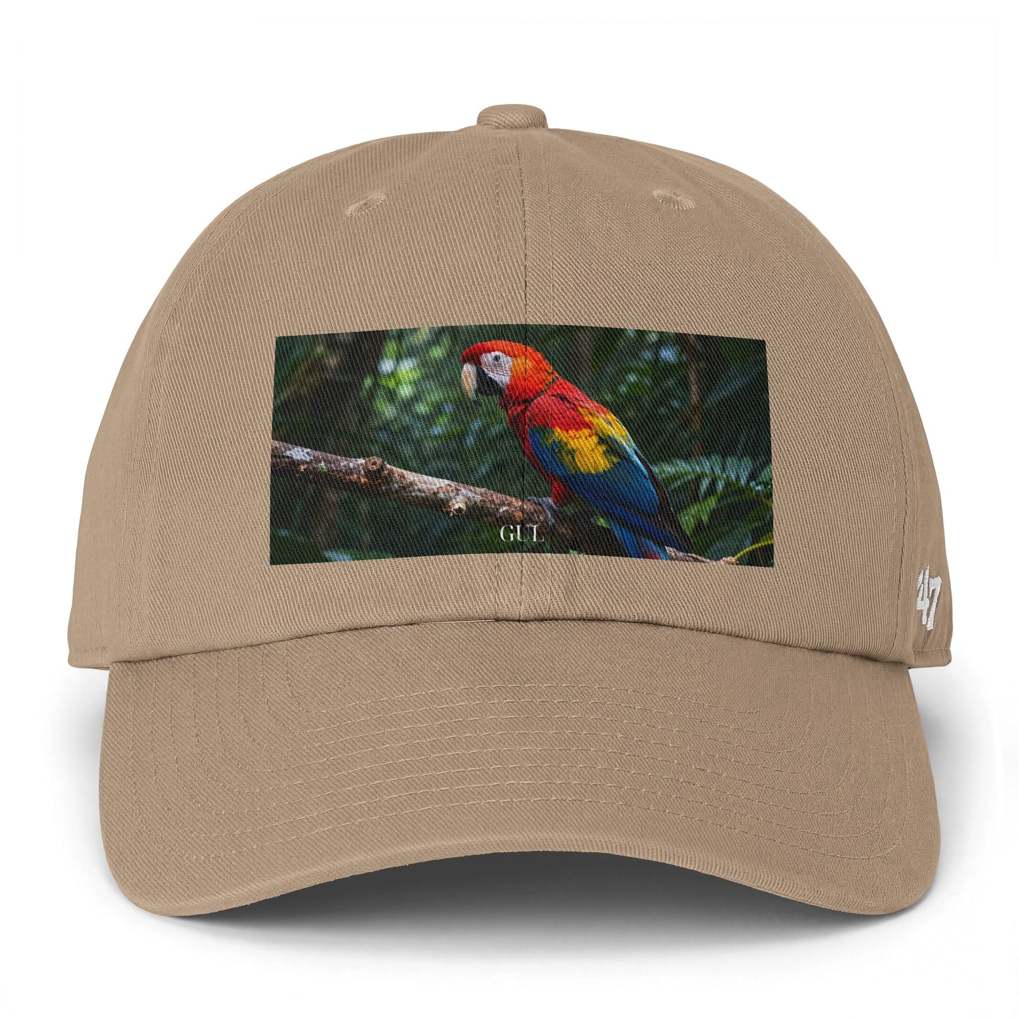 Petegai-printpet — Tropische Scarlet Macaw-baseballpet