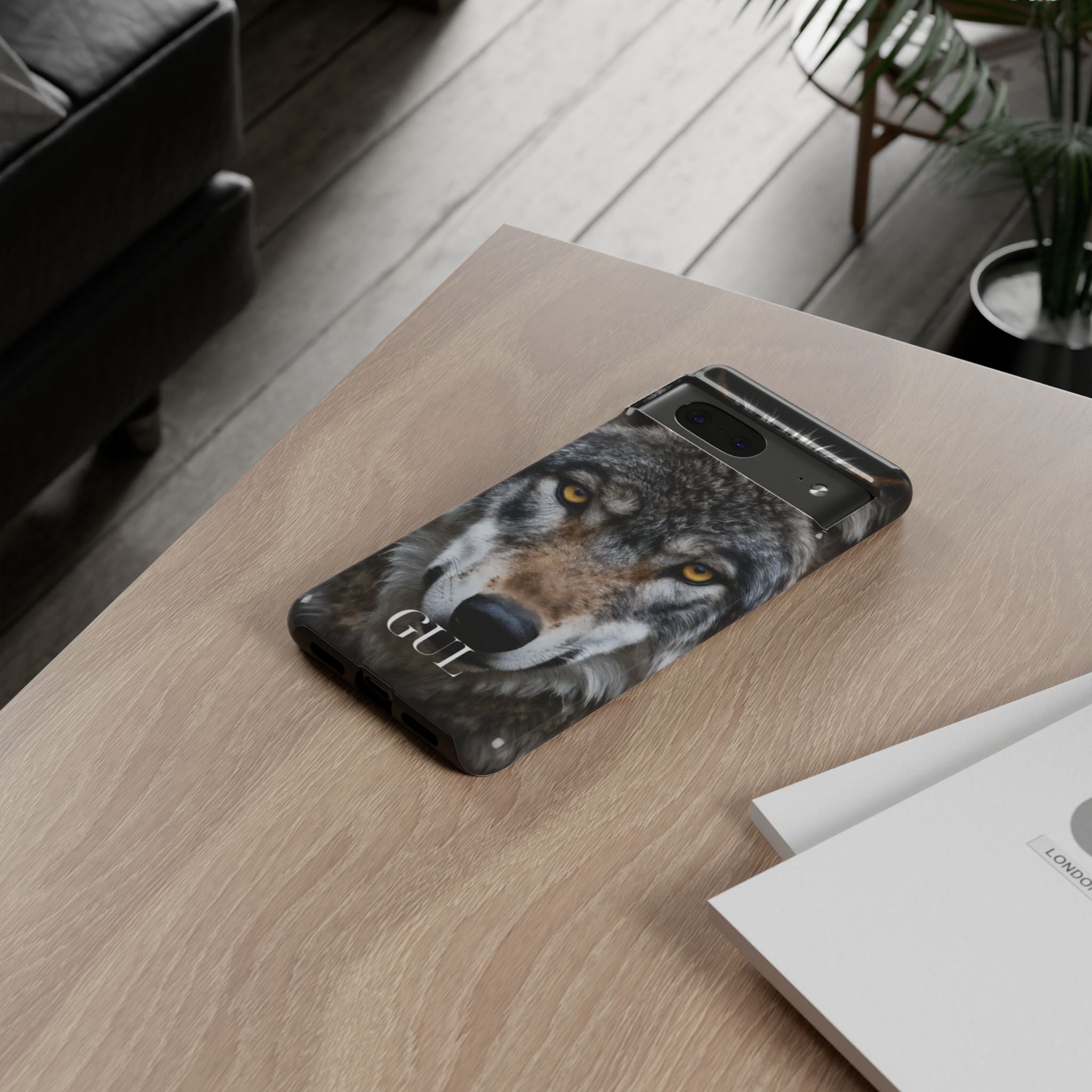 Wolf Eyes Phone Case — Fierce Wildlife iPhone Protective Case with ‘GUL’ Text