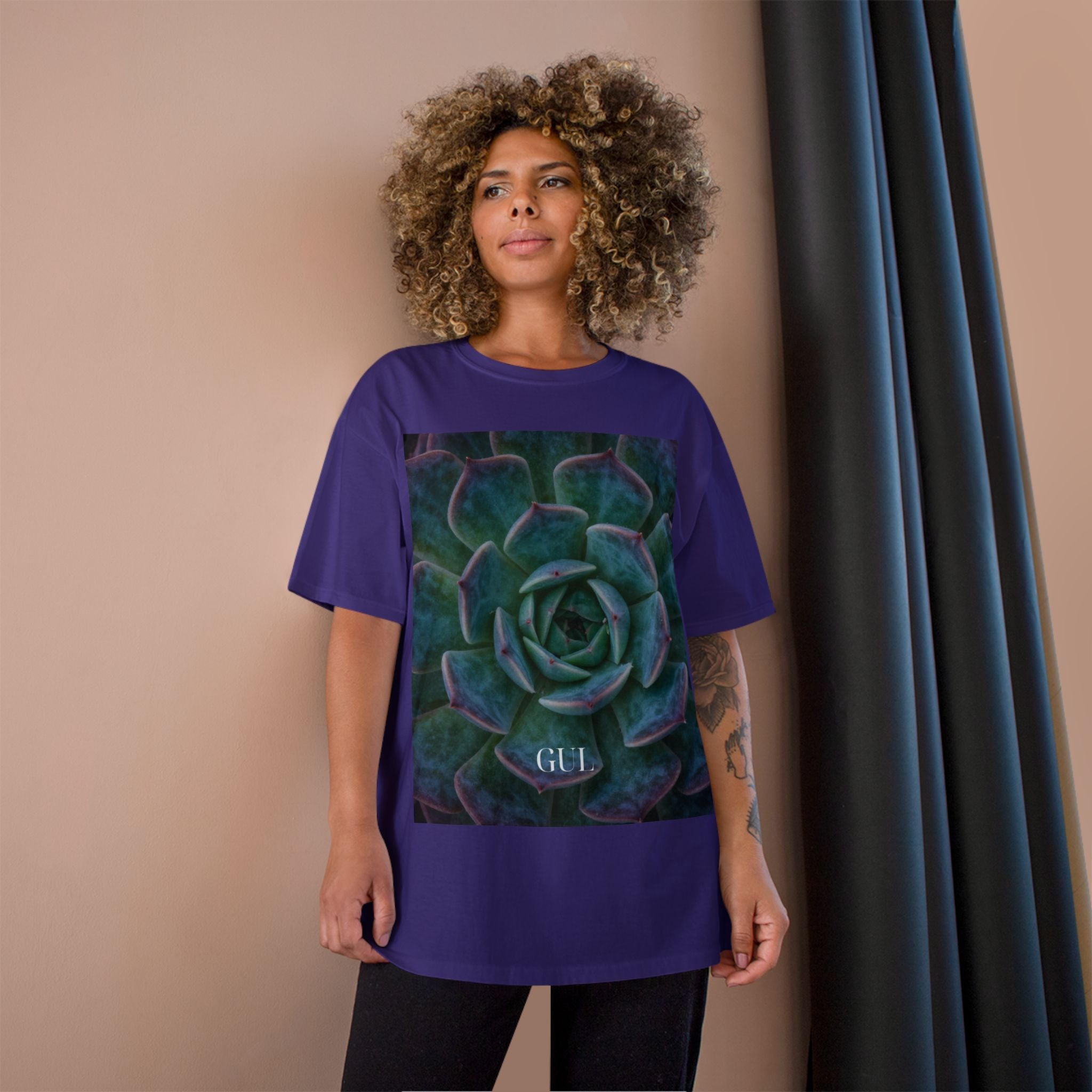 Champion Graphic T‑Shirt — Succulent & Pyramid Photo Print Tee