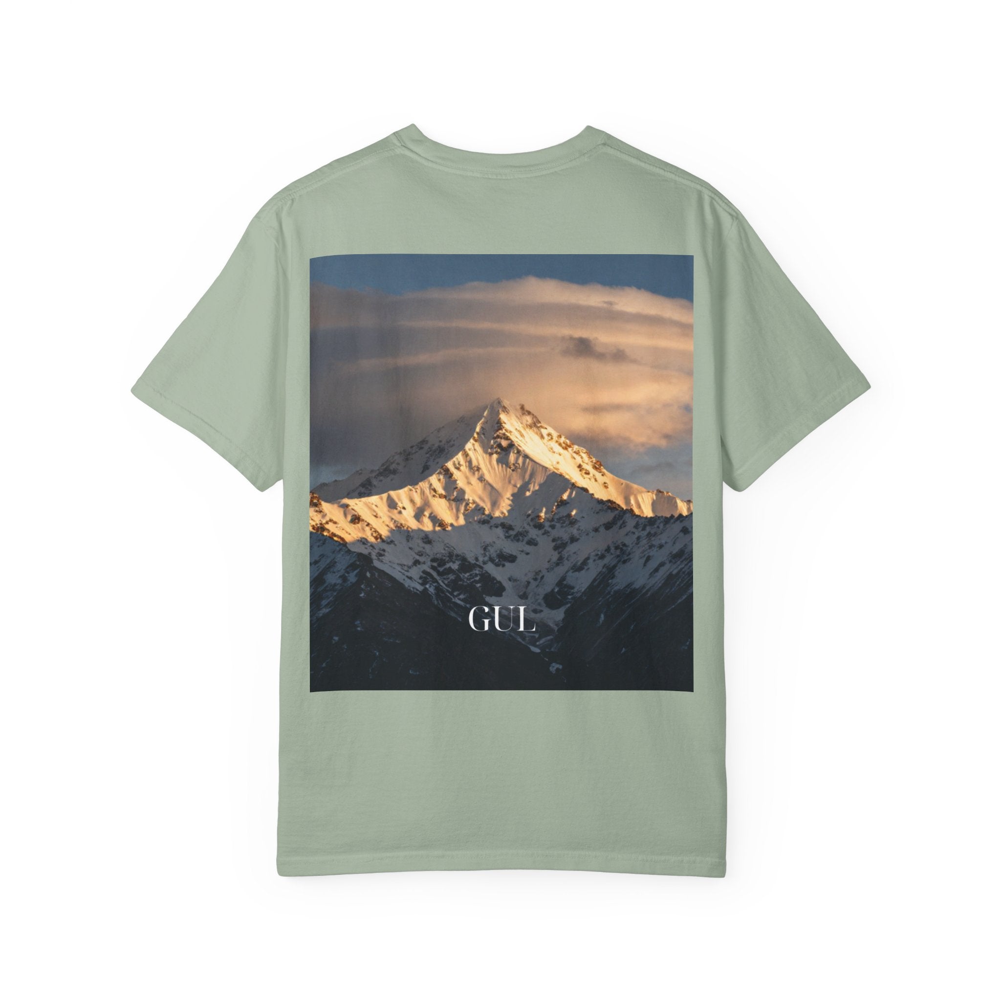 Graphic T-Shirt — Modern Gold Abstract & Mountain Photo Print