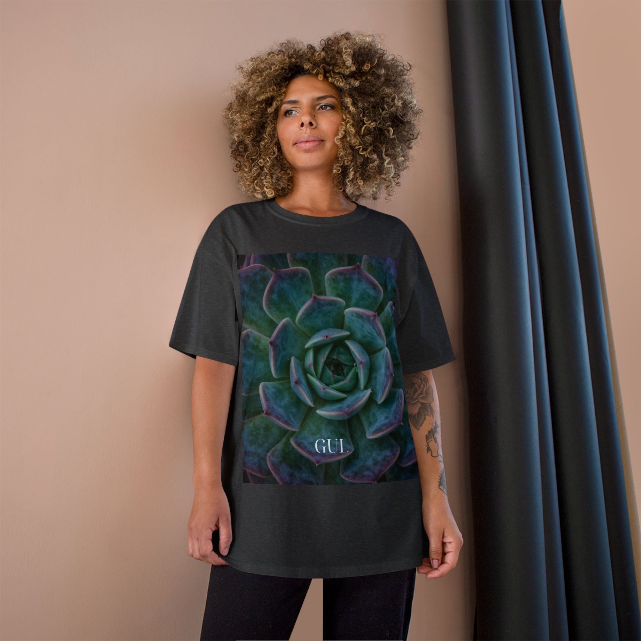 Champion Graphic T‑Shirt — Succulent & Pyramid Photo Print Tee