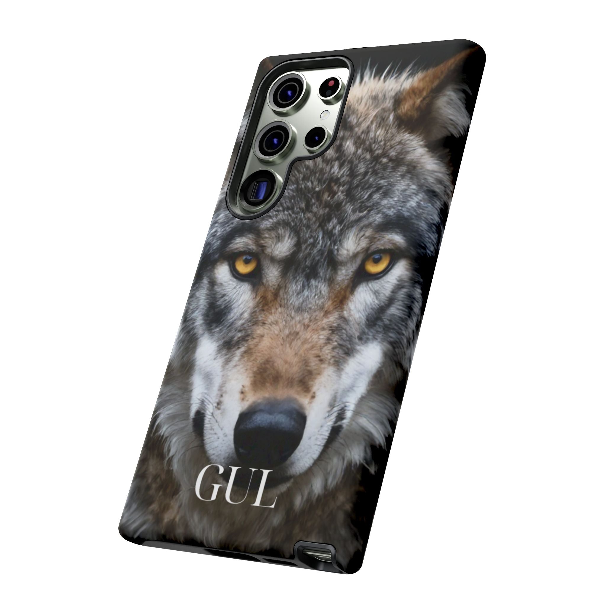 Wolf Eyes Phone Case — Fierce Wildlife iPhone Protective Case with ‘GUL’ Text