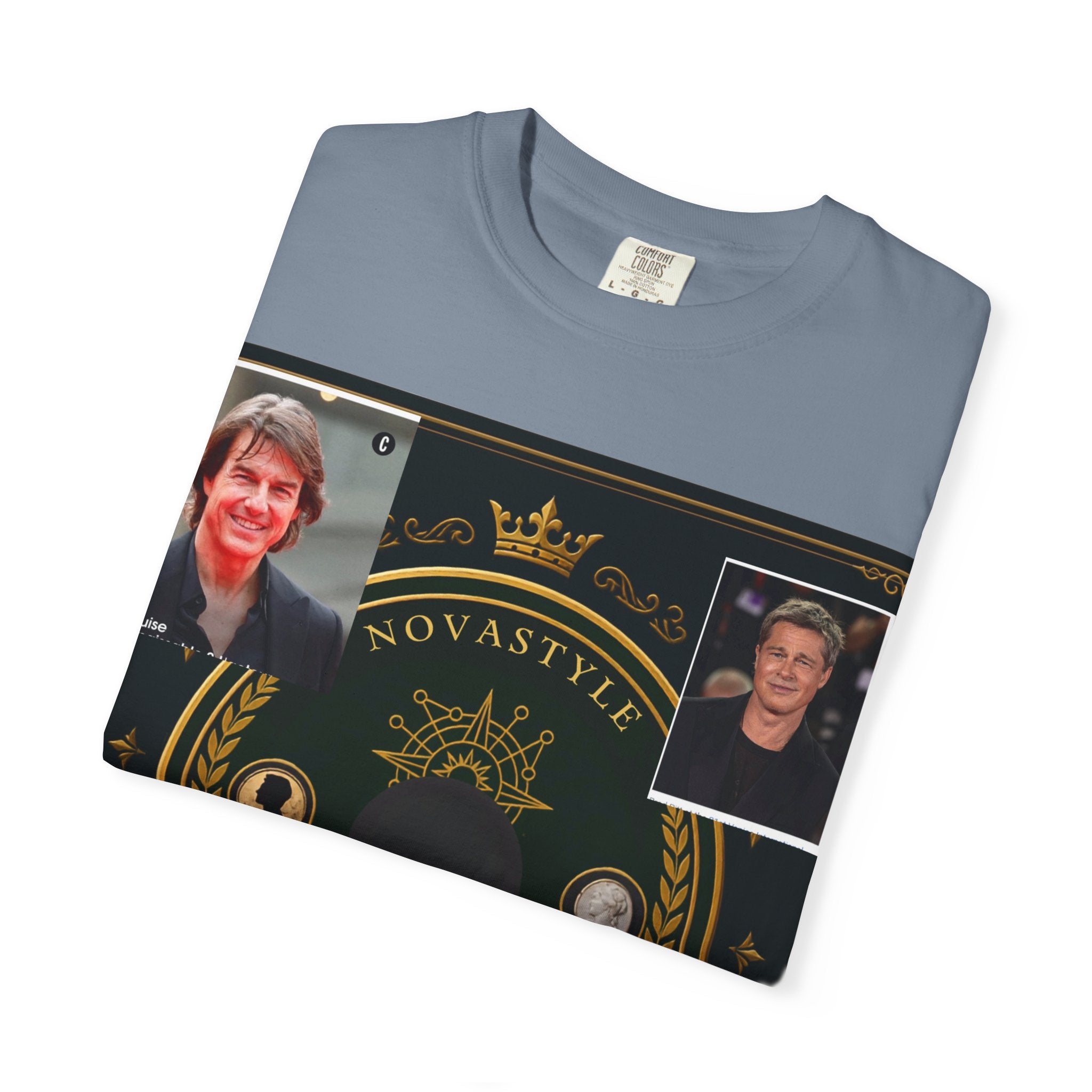 Innovation Crest T-Shirt — Vintage Emblem Tee with Portrait Collage
