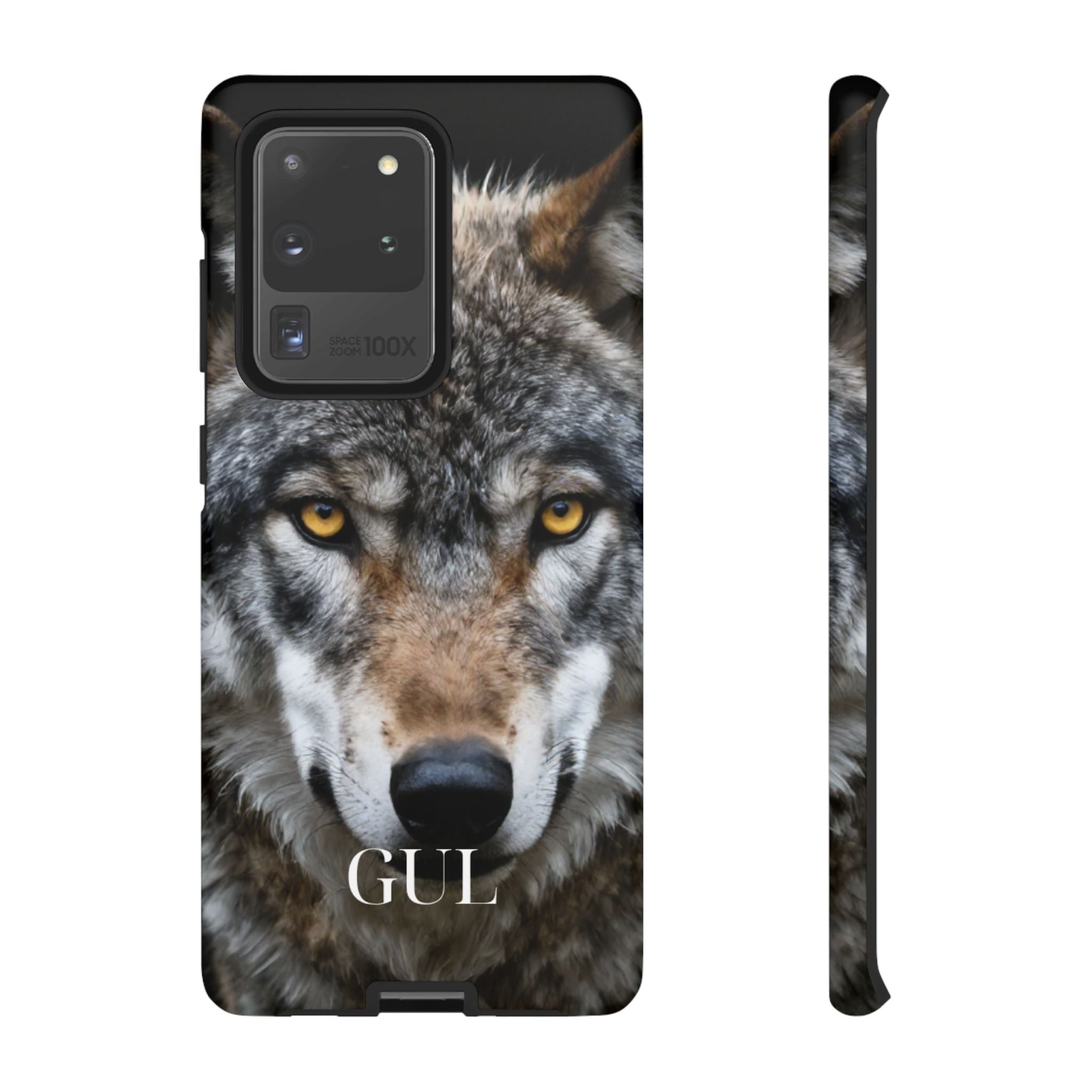 Wolf Eyes Phone Case — Fierce Wildlife iPhone Protective Case with ‘GUL’ Text