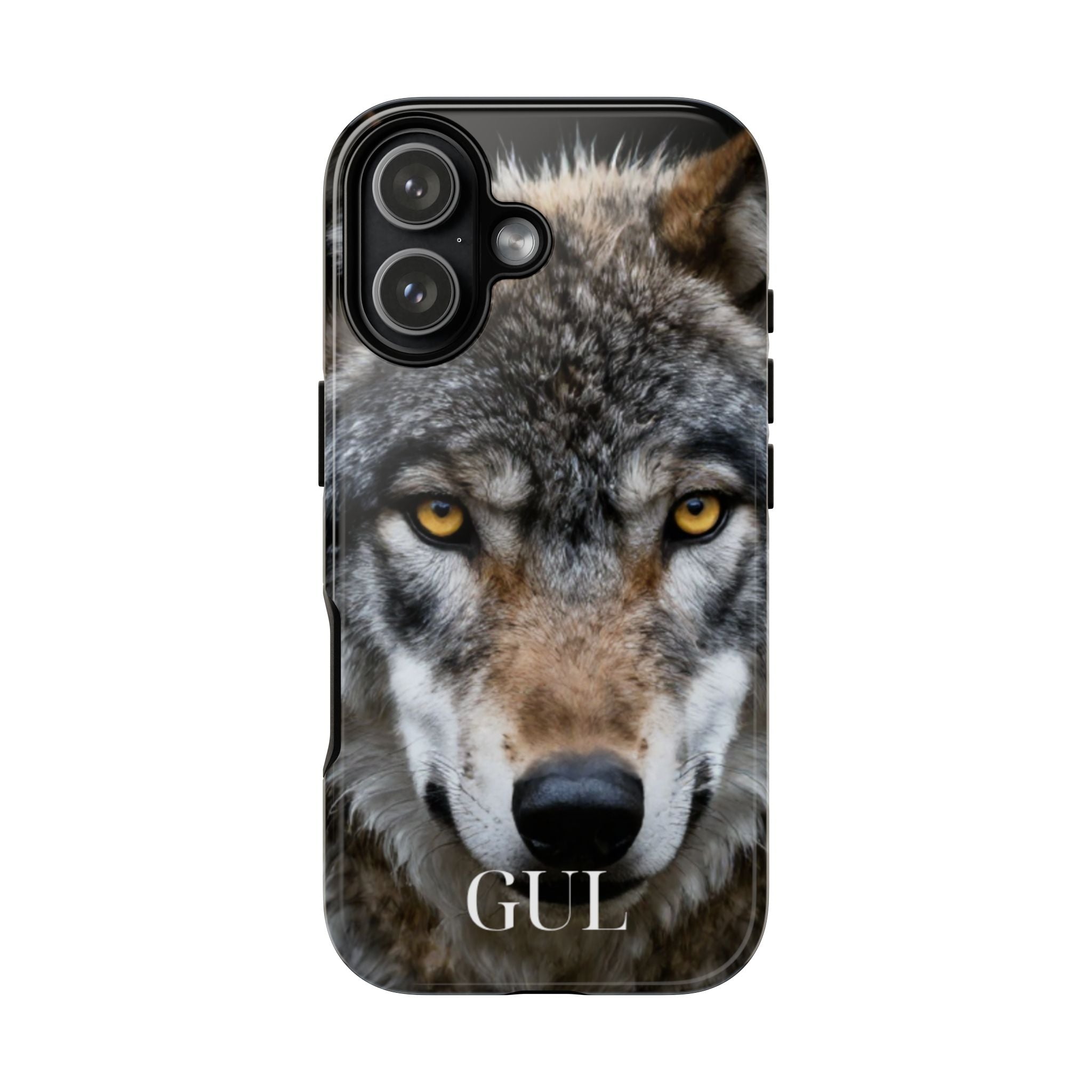 Wolf Eyes Phone Case — Fierce Wildlife iPhone Protective Case with ‘GUL’ Text