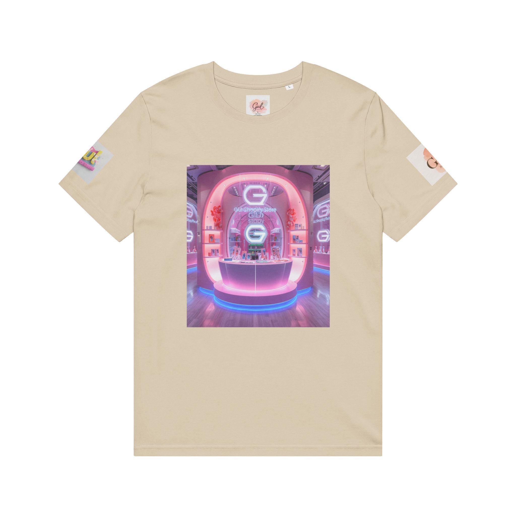 Neon Shop Icon T-Shirt — Colorful Gradient Shopping Bag Design