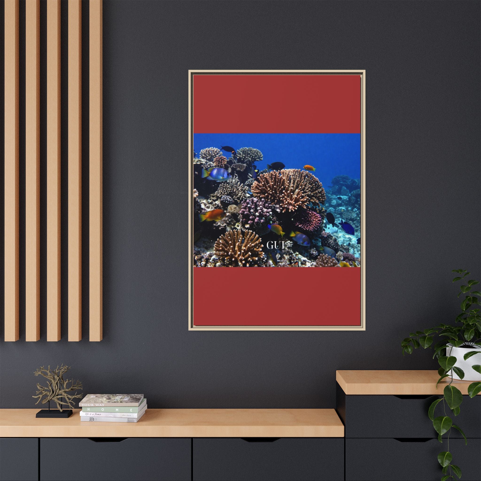 Framed Coral Reef Matte Canvas Wall Art — Tropical Ocean Photography Print
