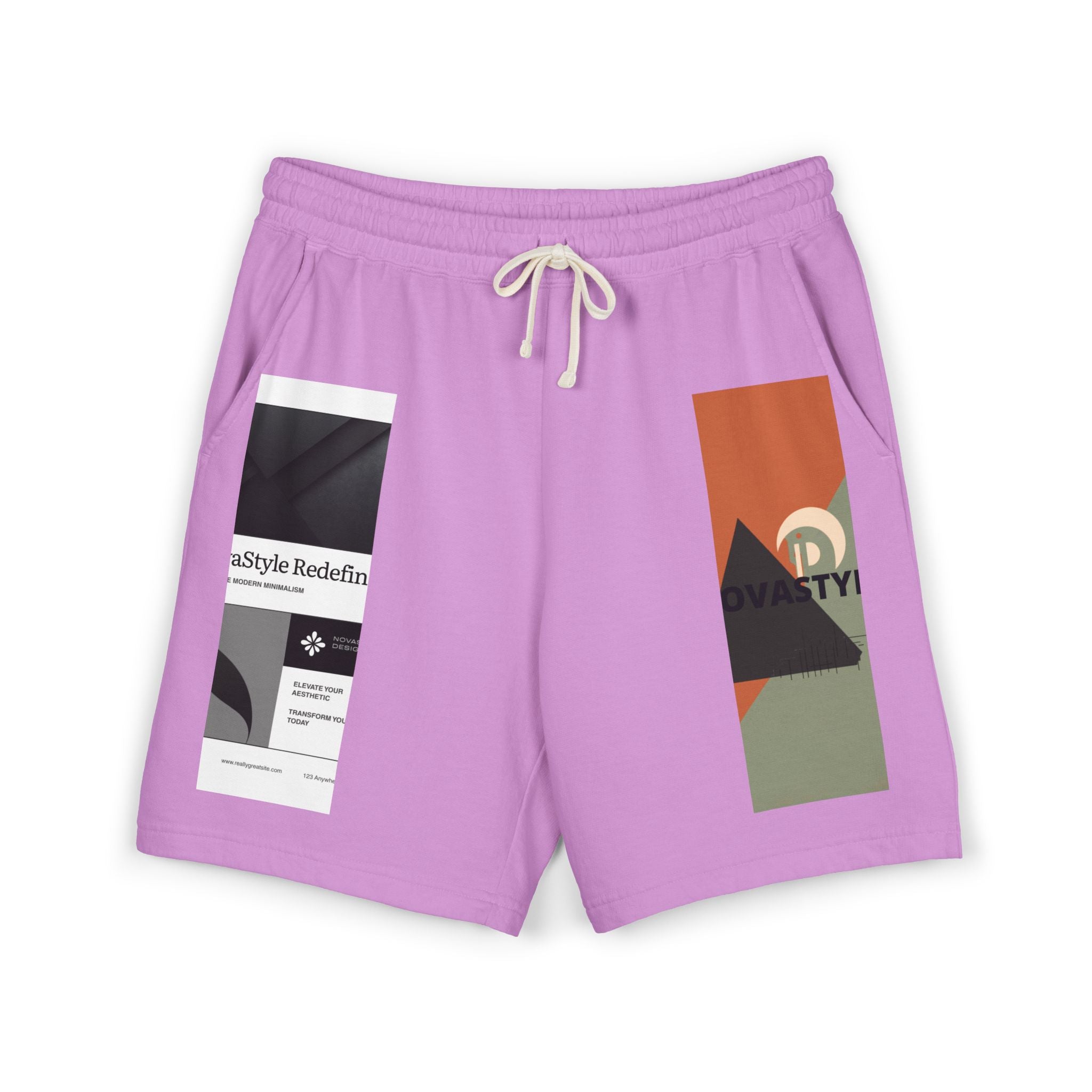 Graphic Fleece Sweat Shorts — Minimal Abstract Panel Design