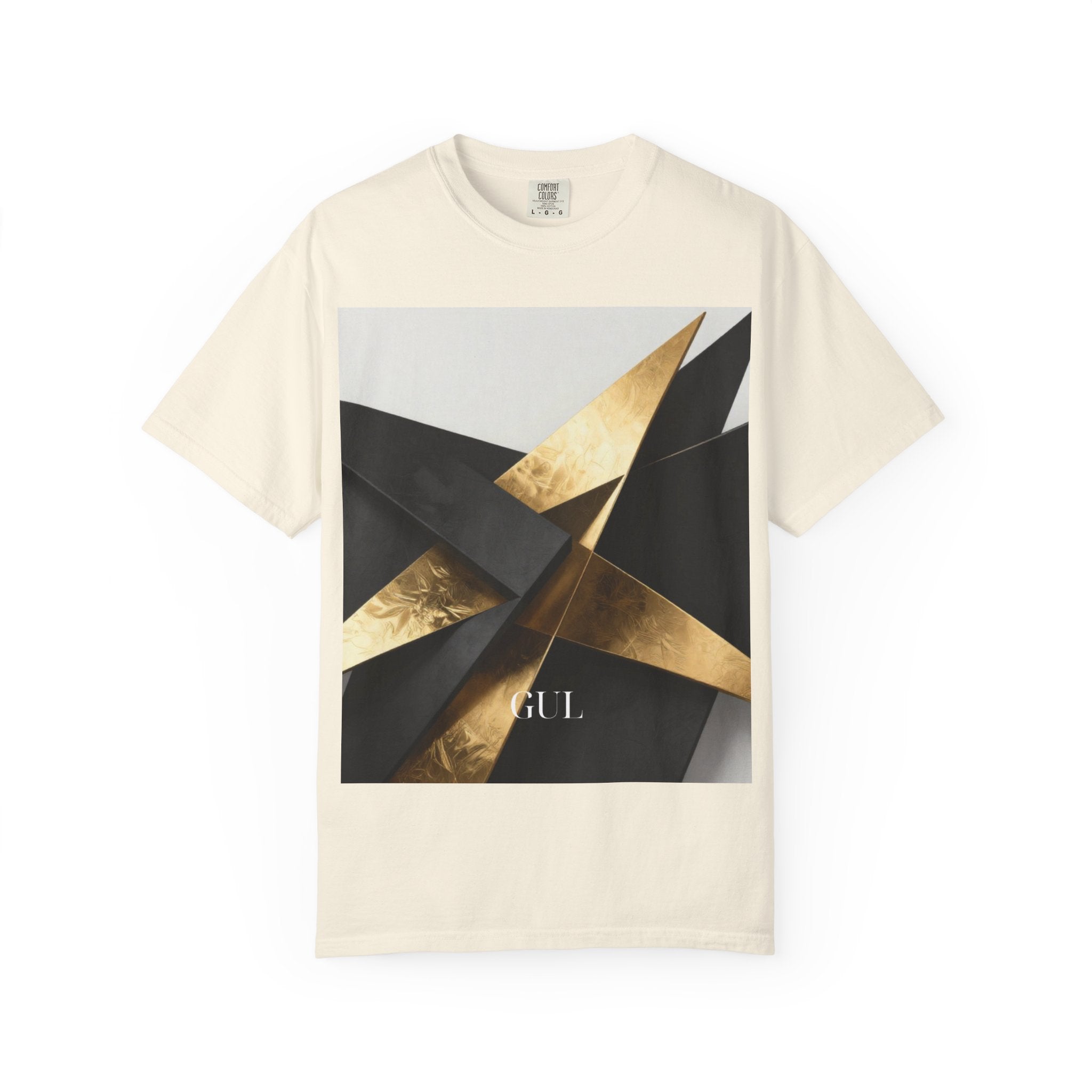 Graphic T-Shirt — Modern Gold Abstract & Mountain Photo Print