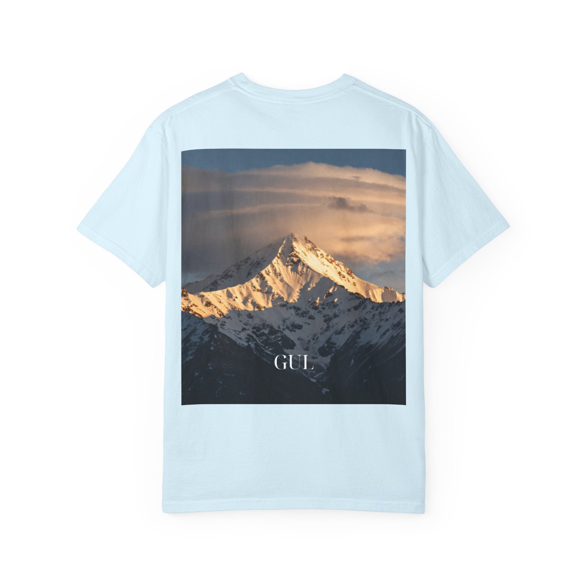 Graphic T-Shirt — Modern Gold Abstract & Mountain Photo Print