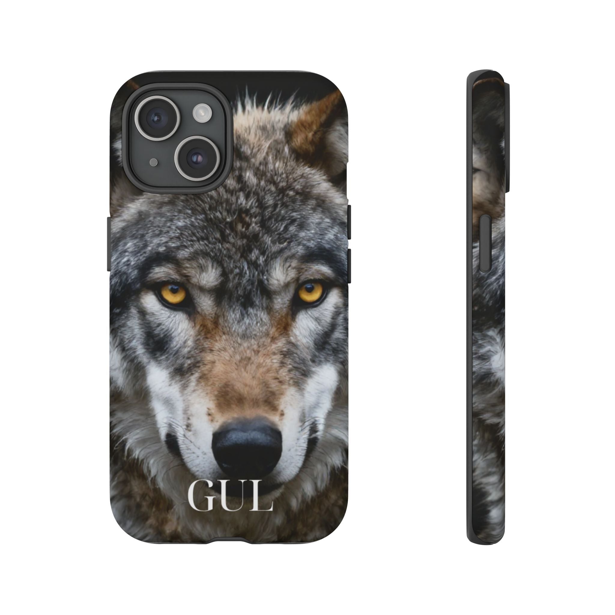 Wolf Eyes Phone Case — Fierce Wildlife iPhone Protective Case with ‘GUL’ Text