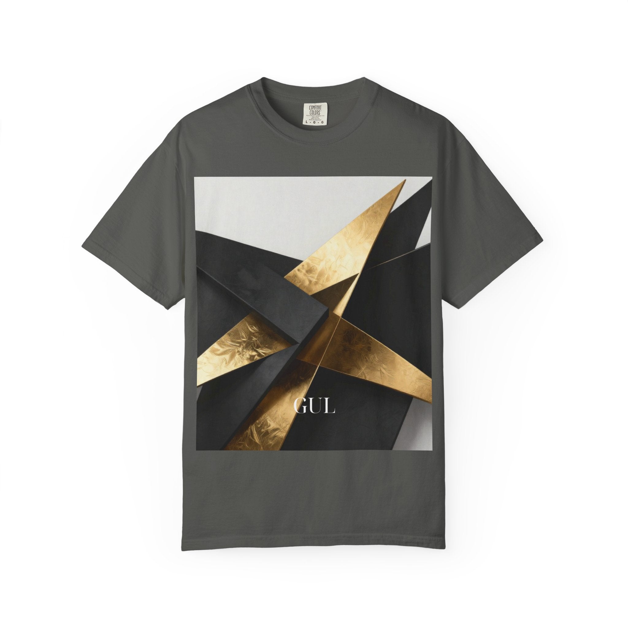 Graphic T-Shirt — Modern Gold Abstract & Mountain Photo Print