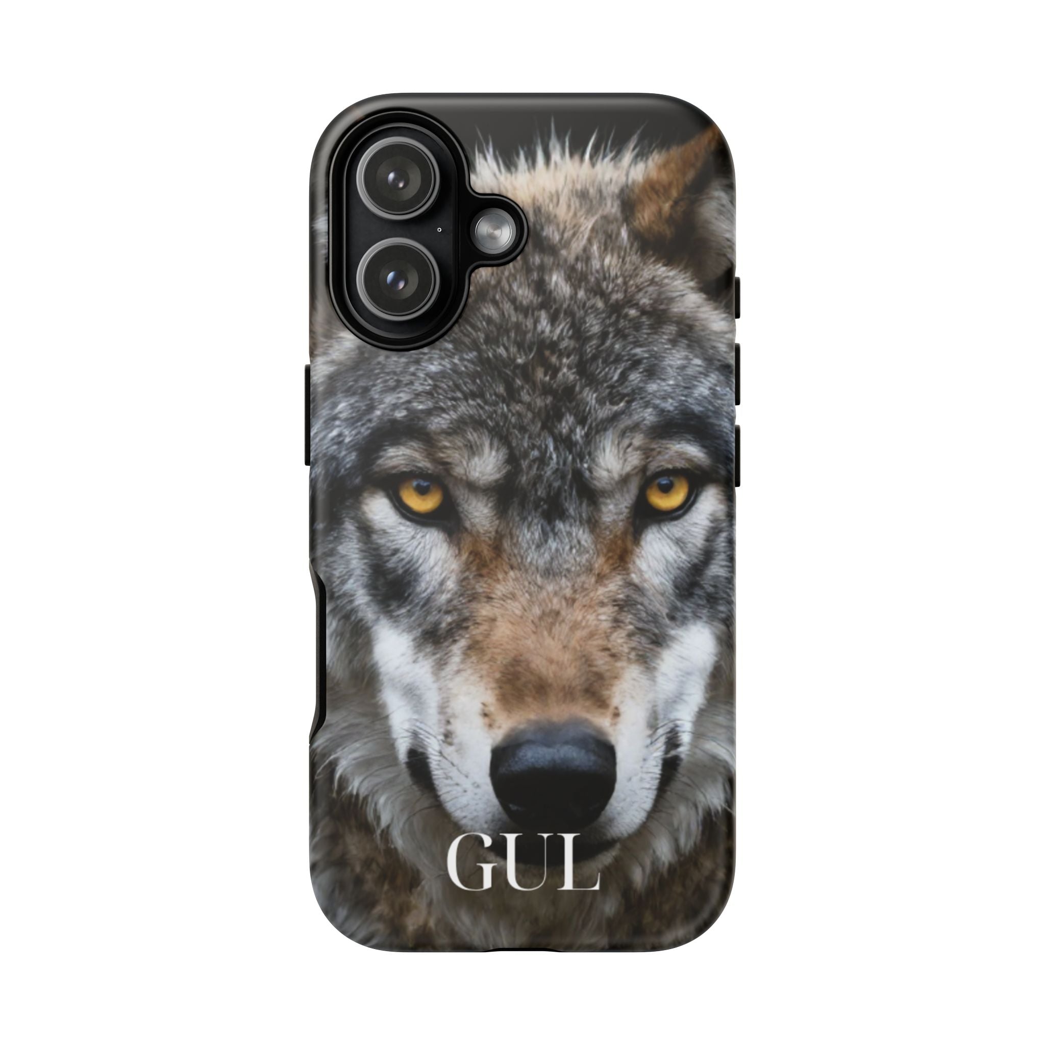 Wolf Eyes Phone Case — Fierce Wildlife iPhone Protective Case with ‘GUL’ Text
