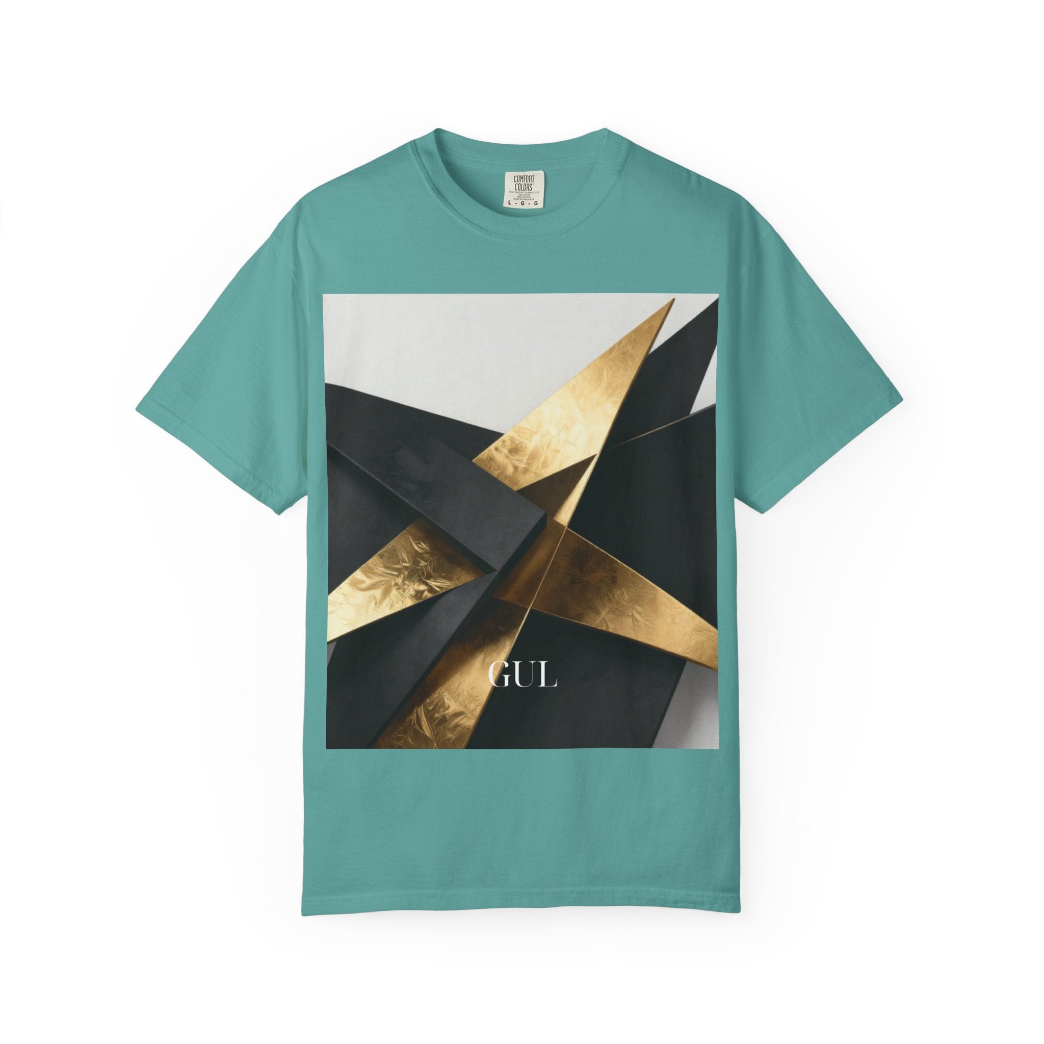 Graphic T-Shirt — Modern Gold Abstract & Mountain Photo Print