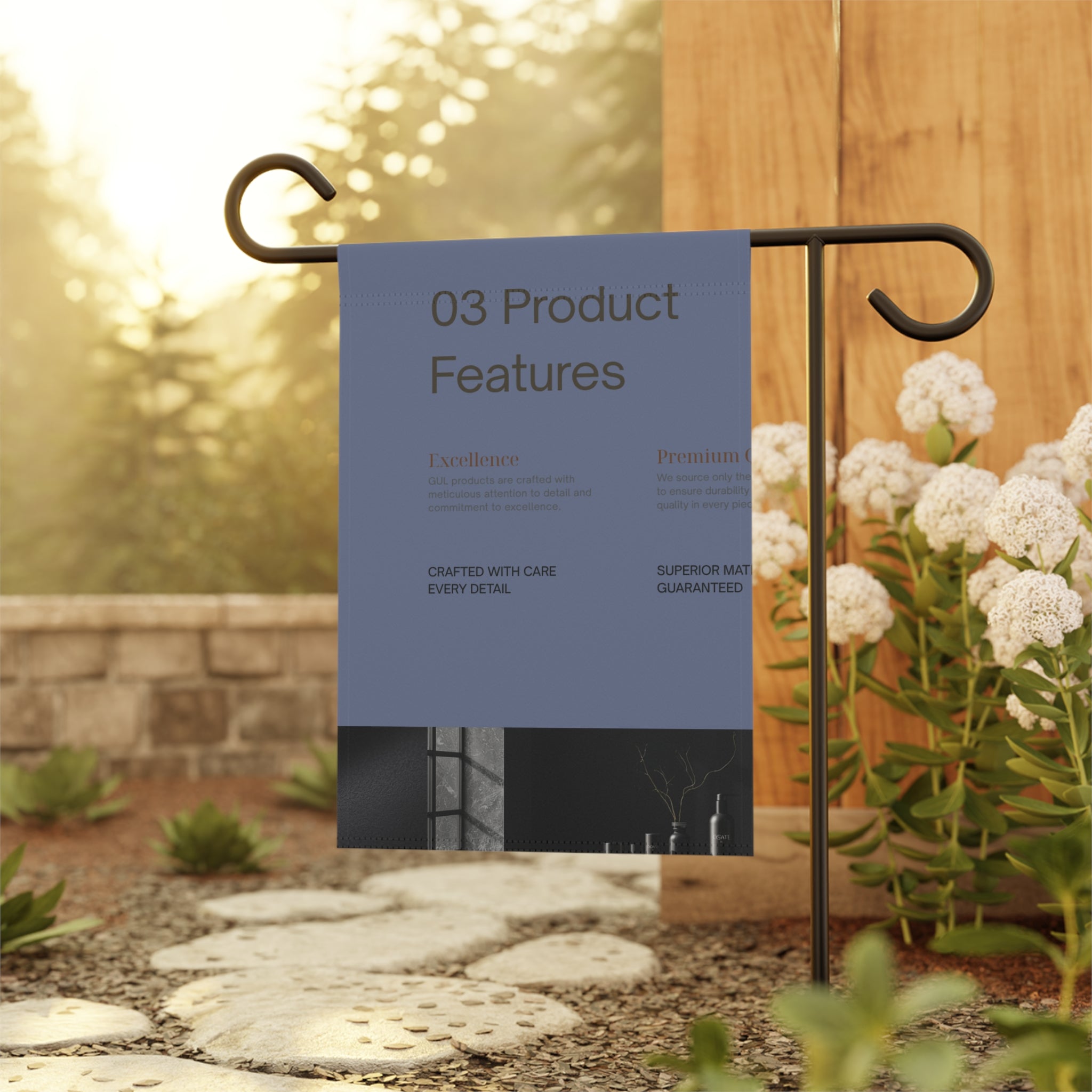 Garden Flag — Minimalist "03 Product Features" Decorative Garden & House Banner
