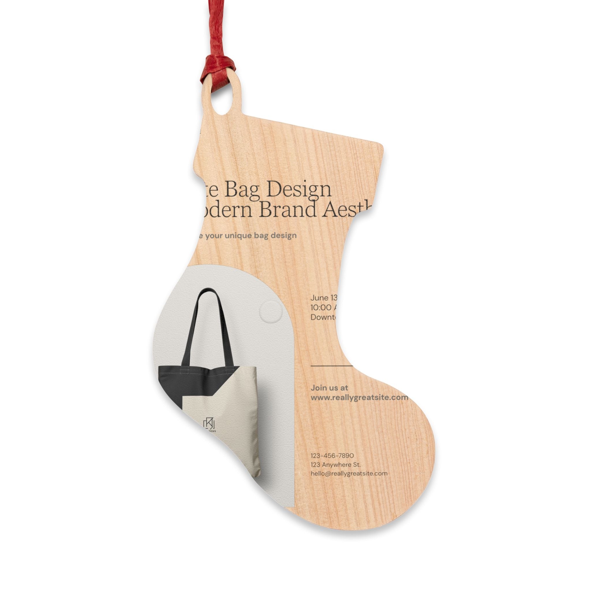 Bell-Shaped Wooden Ornament — Minimal Logo & Illustration Holiday Decoration