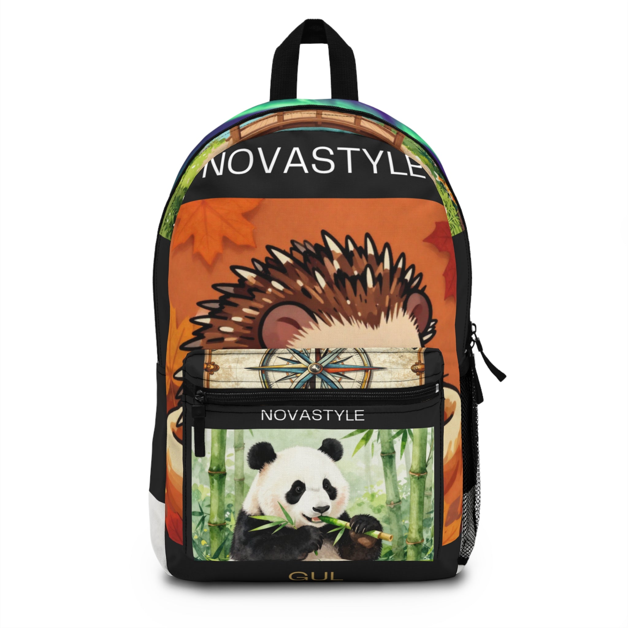 Cute Animal Patchwork Backpack — Hedgehog & Panda Kids School Bag, Autumn Forest Design