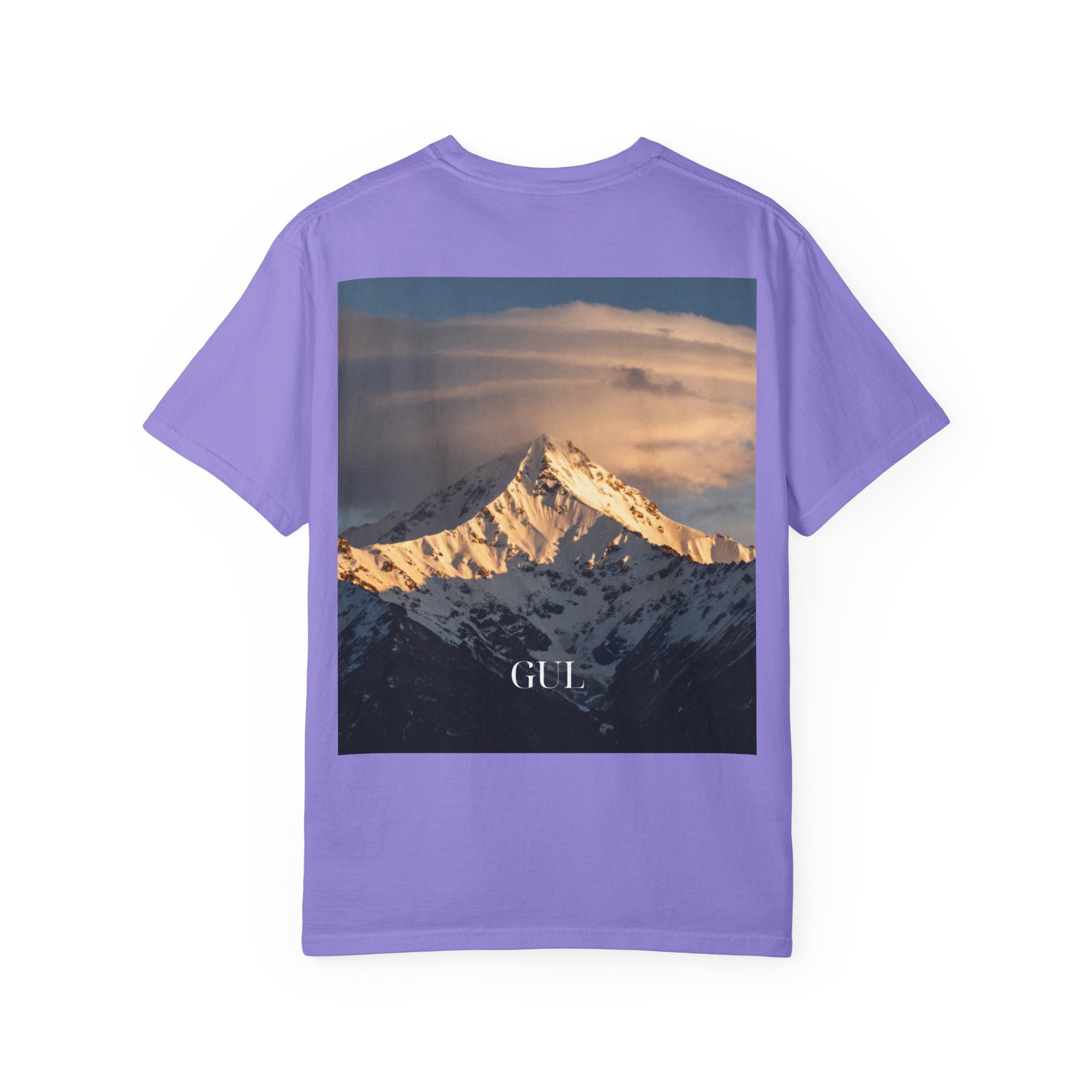 Graphic T-Shirt — Modern Gold Abstract & Mountain Photo Print