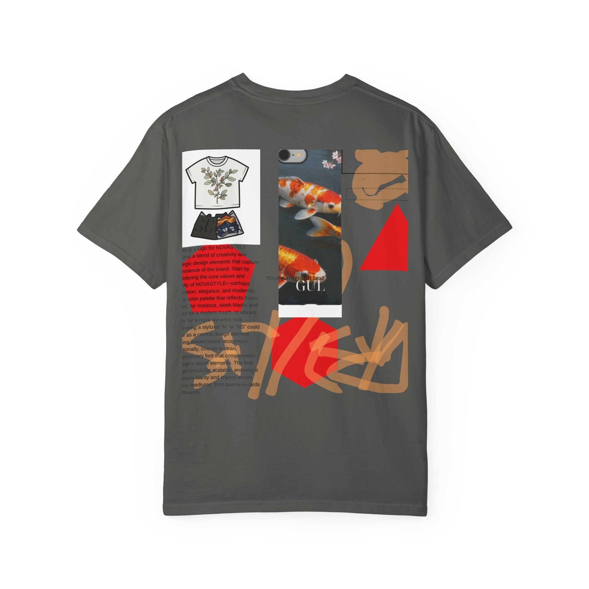 Graphic T-Shirt — Playful Koi & Vase Collage Tee (OVASTYLE Brand)