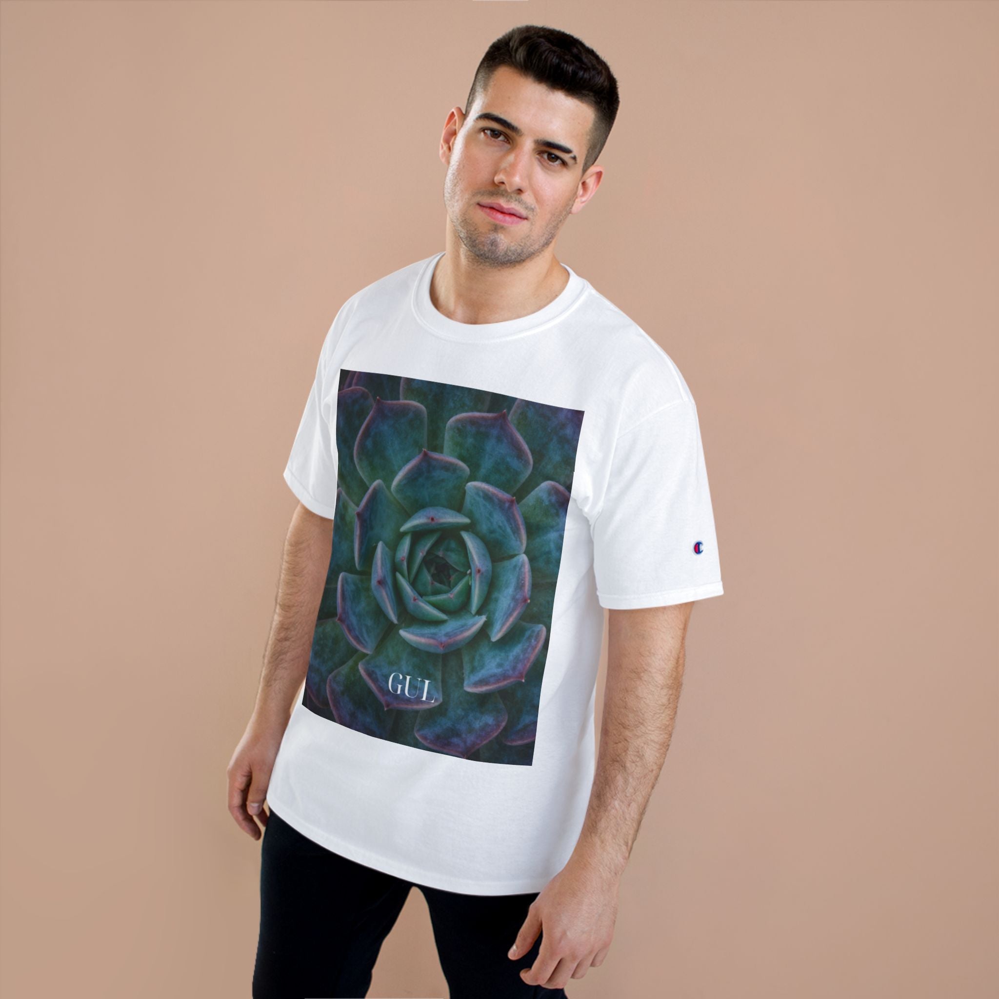 Champion Graphic T‑Shirt — Succulent & Pyramid Photo Print Tee