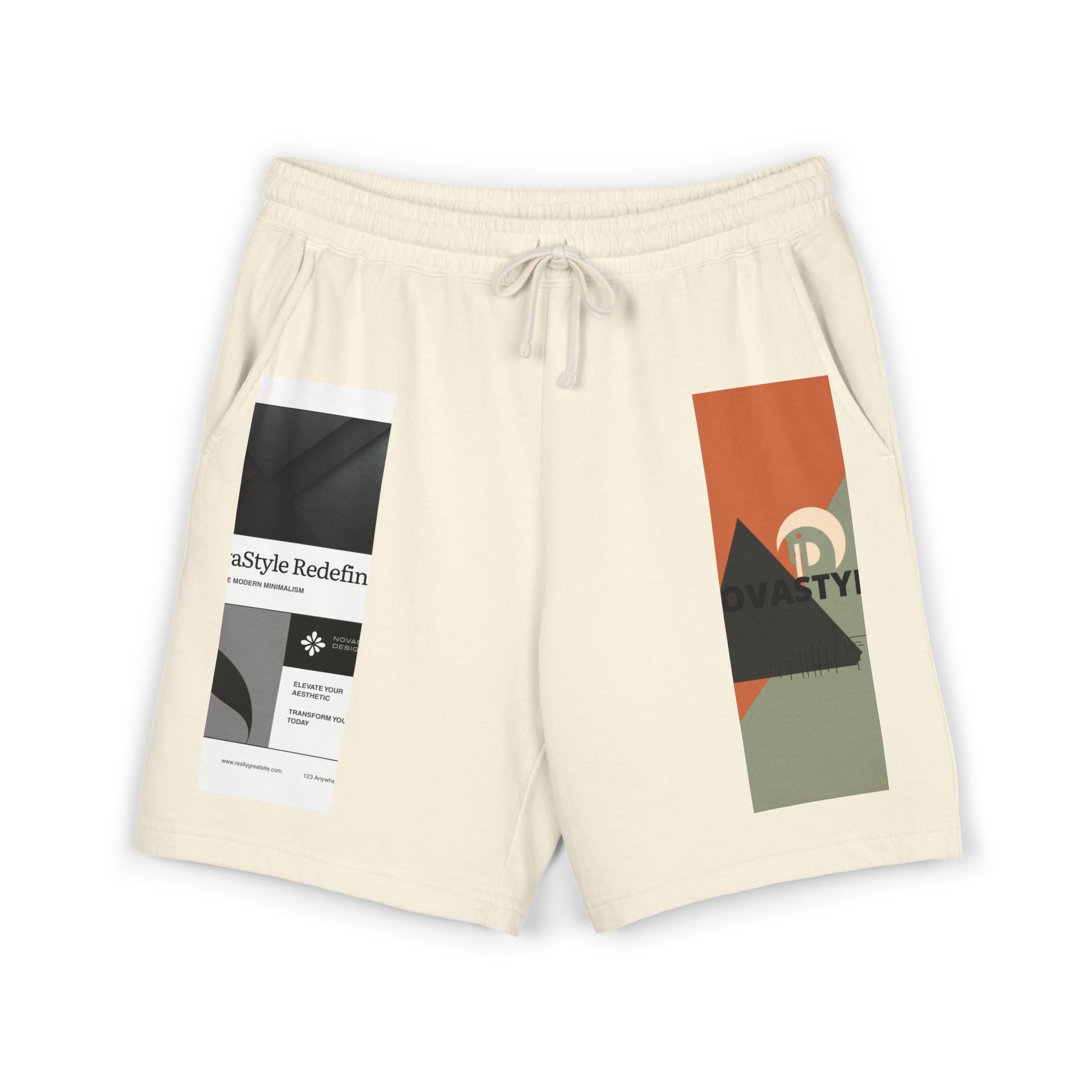 Graphic Fleece Sweat Shorts — Minimal Abstract Panel Design