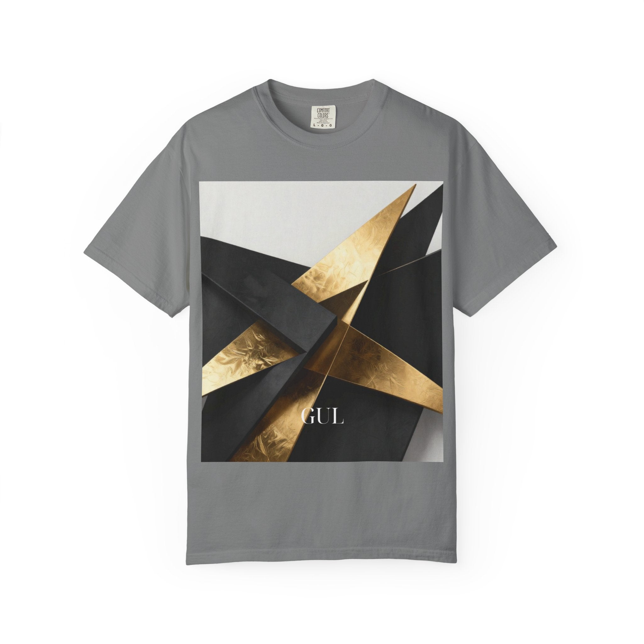 Graphic T-Shirt — Modern Gold Abstract & Mountain Photo Print
