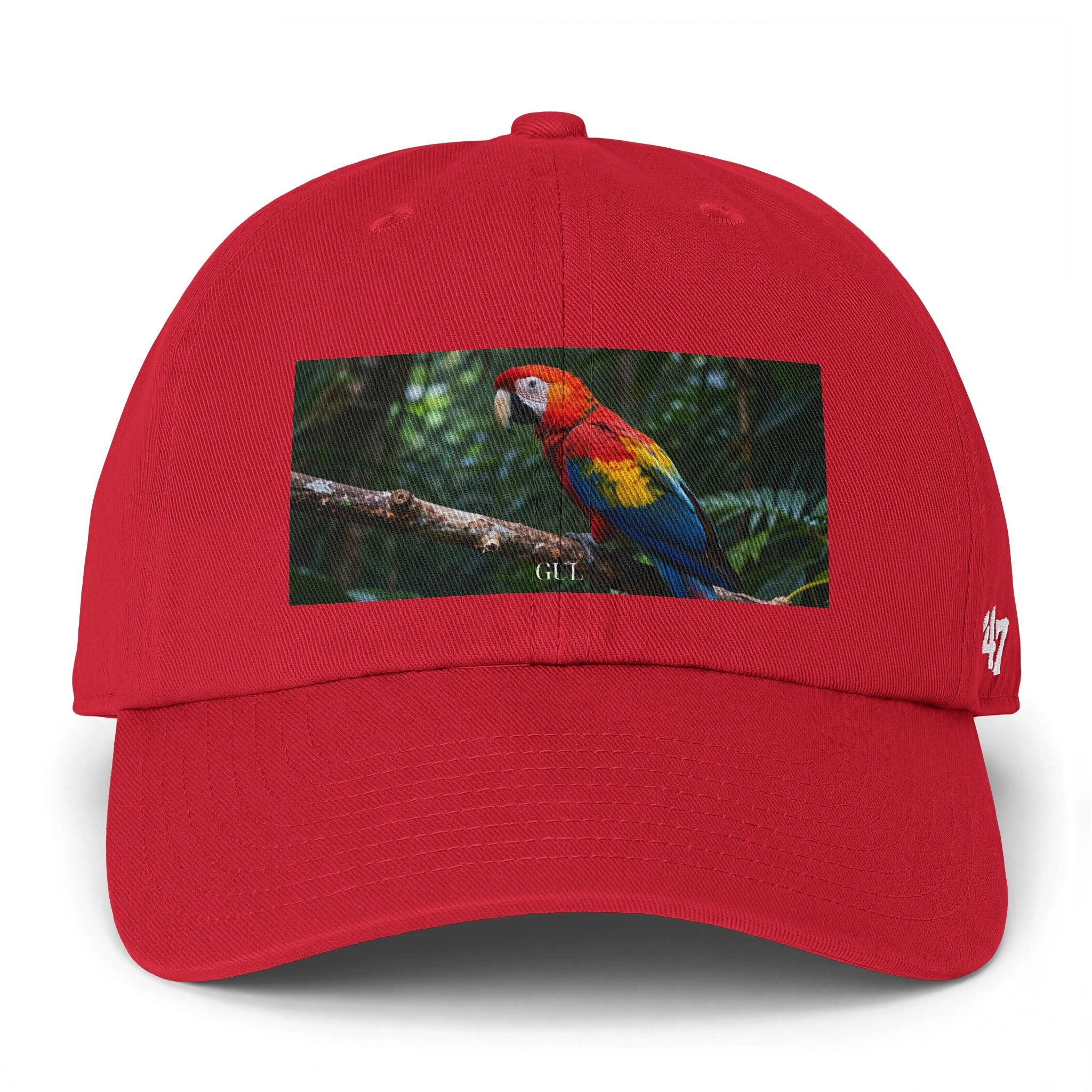 Petegai-printpet — Tropische Scarlet Macaw-baseballpet