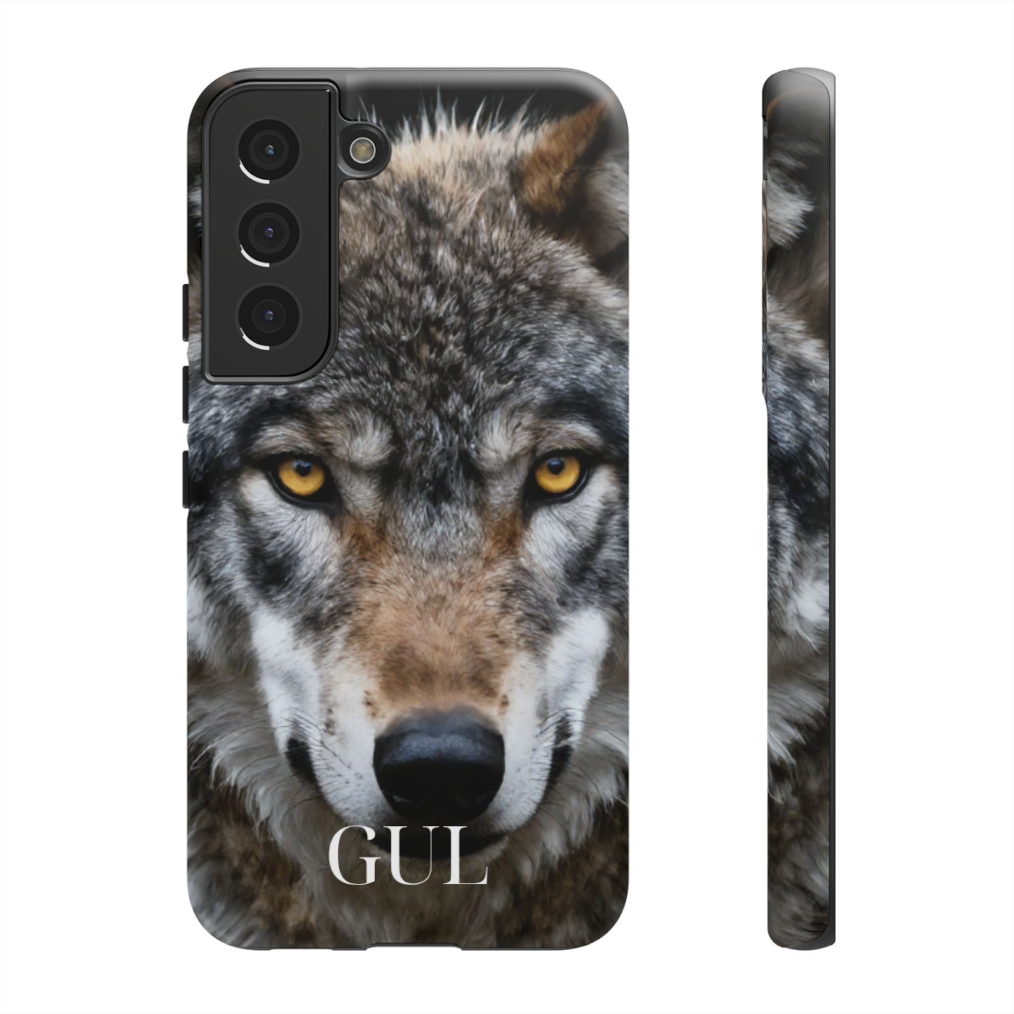Wolf Eyes Phone Case — Fierce Wildlife iPhone Protective Case with ‘GUL’ Text