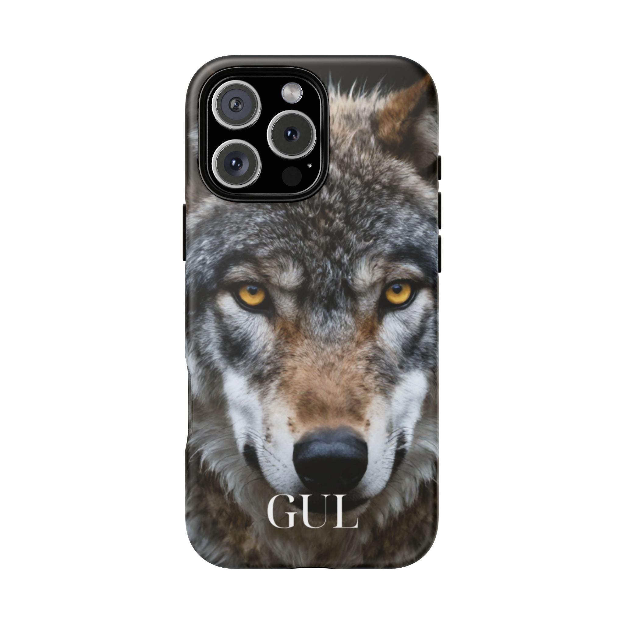 Wolf Eyes Phone Case — Fierce Wildlife iPhone Protective Case with ‘GUL’ Text