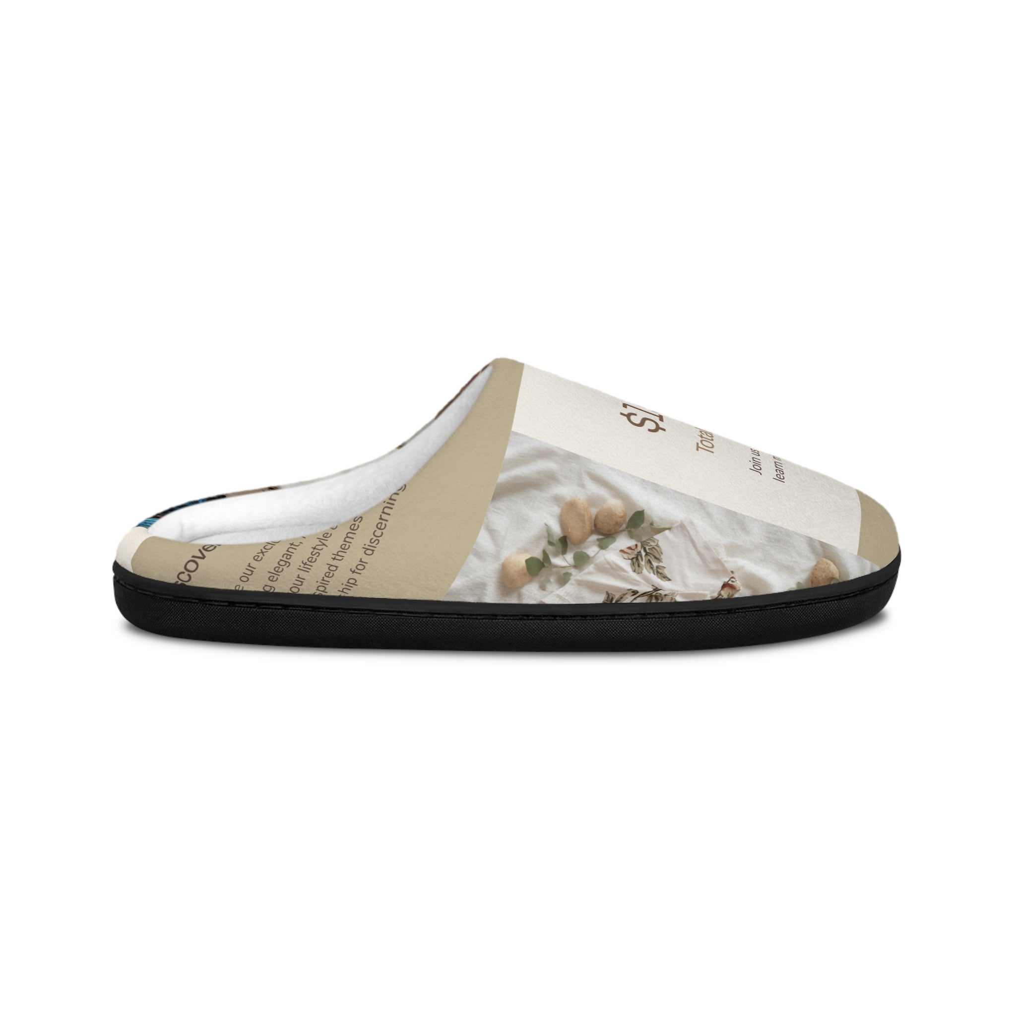 Cozy Beige Home Slippers for Men — Neutral Lifestyle Print