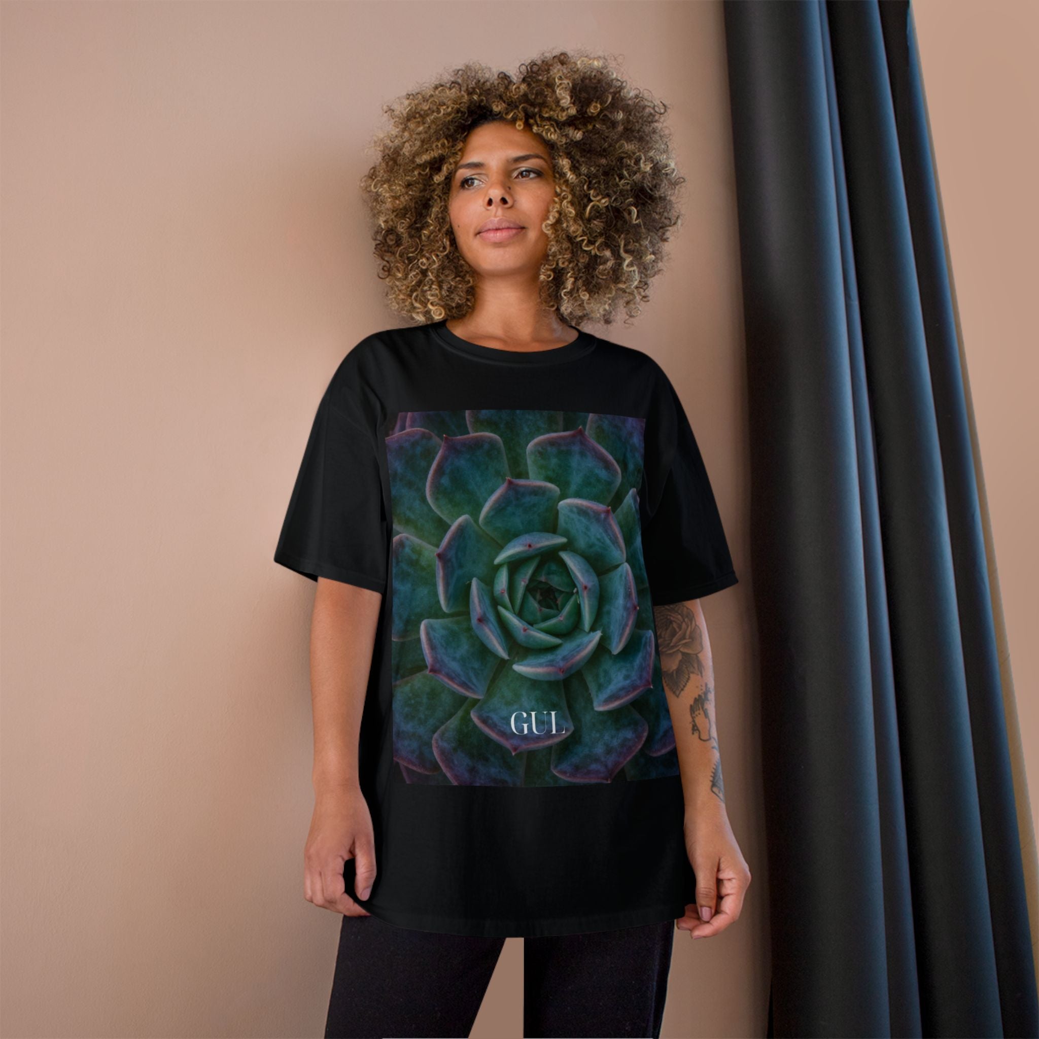 Champion Graphic T‑Shirt — Succulent & Pyramid Photo Print Tee