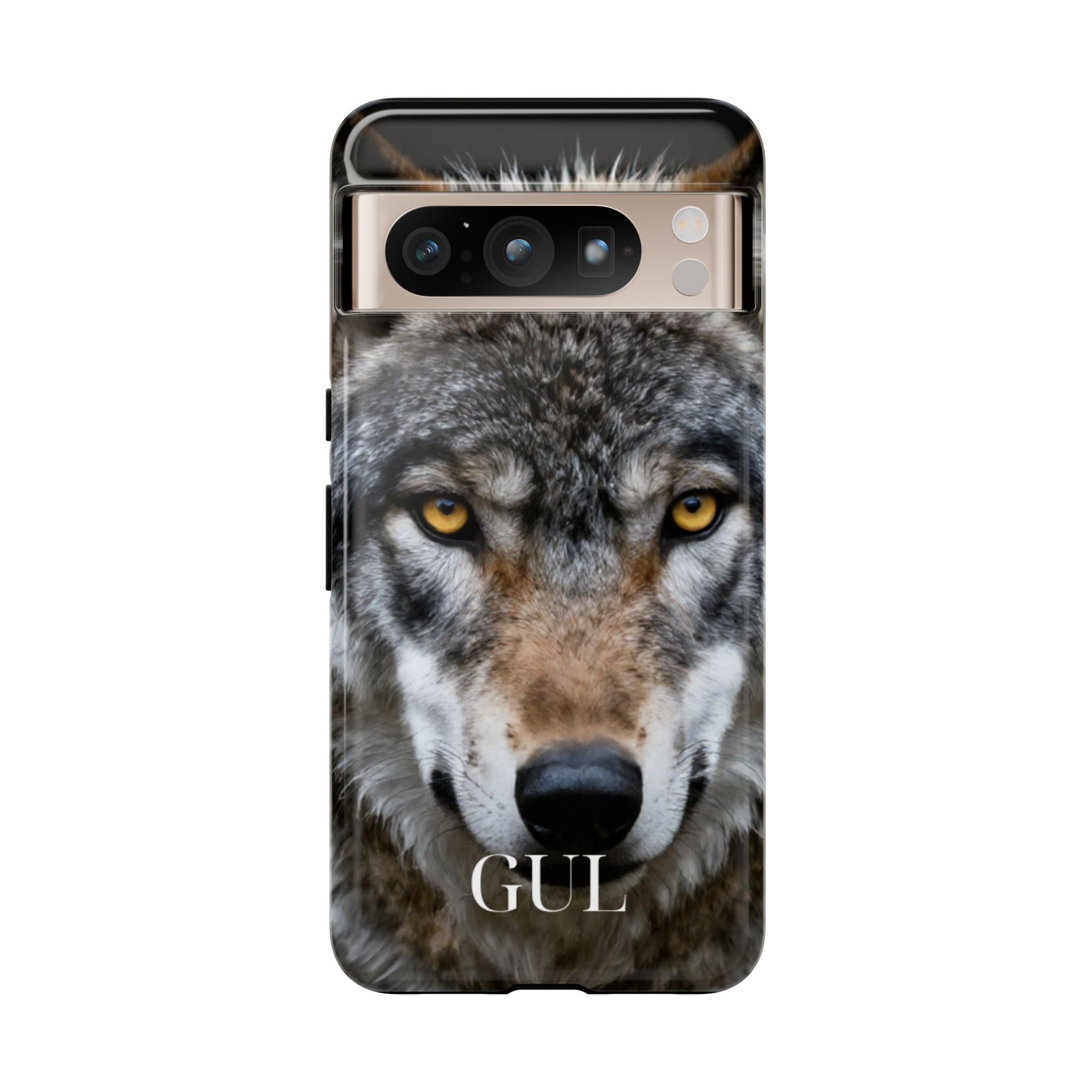 Wolf Eyes Phone Case — Fierce Wildlife iPhone Protective Case with ‘GUL’ Text