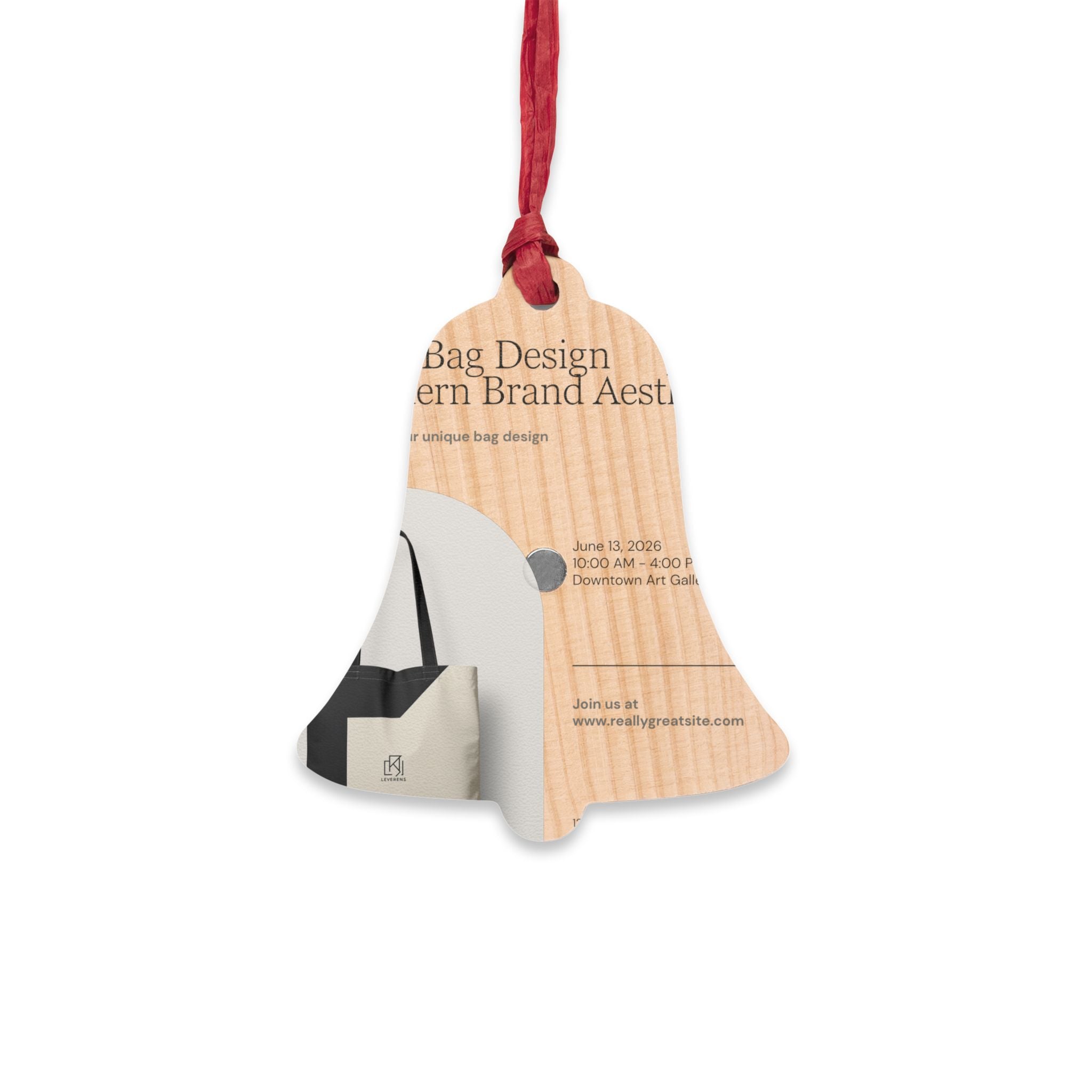 Bell-Shaped Wooden Ornament — Minimal Logo & Illustration Holiday Decoration