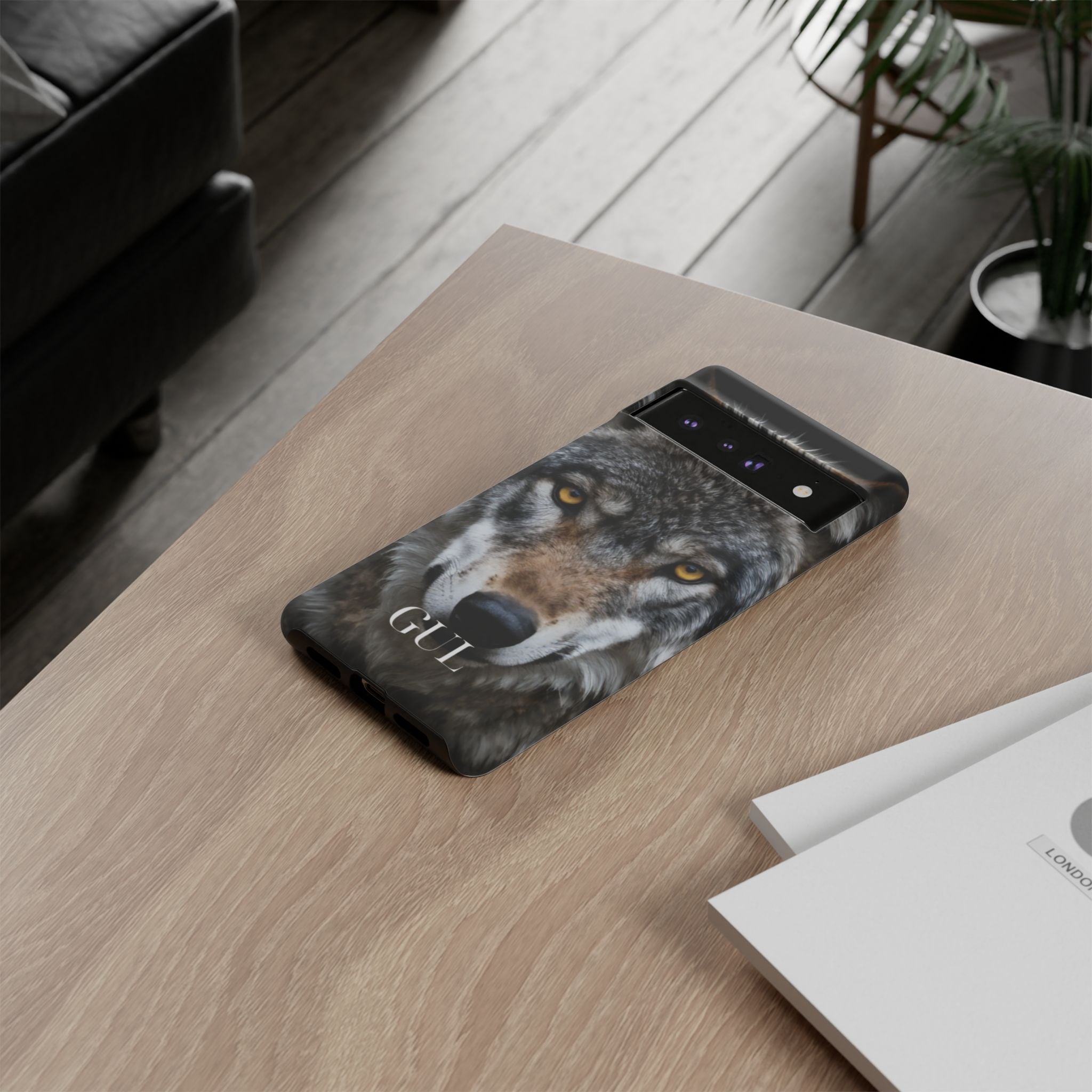Wolf Eyes Phone Case — Fierce Wildlife iPhone Protective Case with ‘GUL’ Text