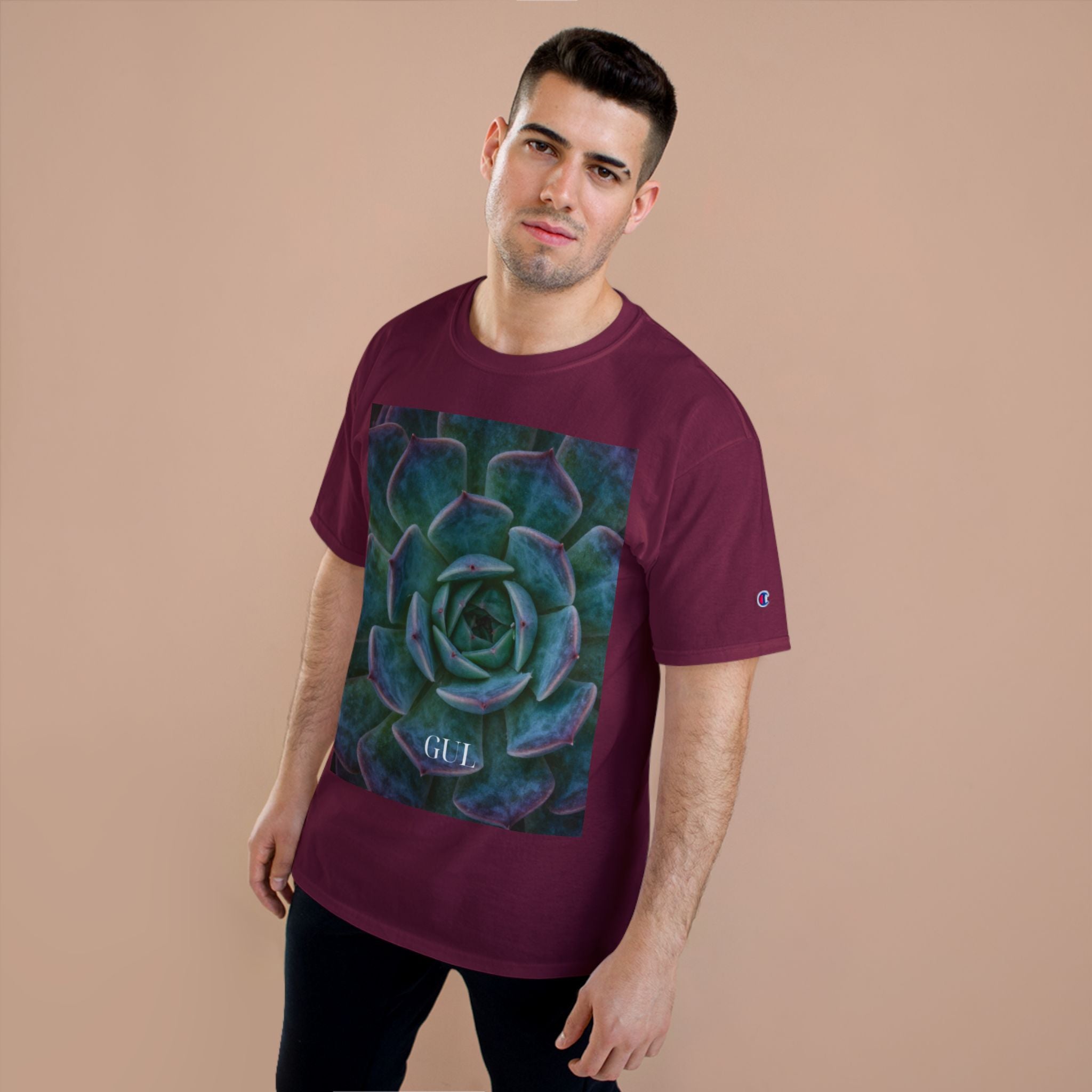 Champion Graphic T‑Shirt — Succulent & Pyramid Photo Print Tee
